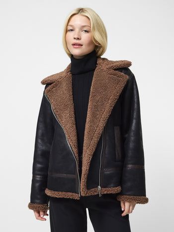 Vegan Shearling Zip Up Jacket
