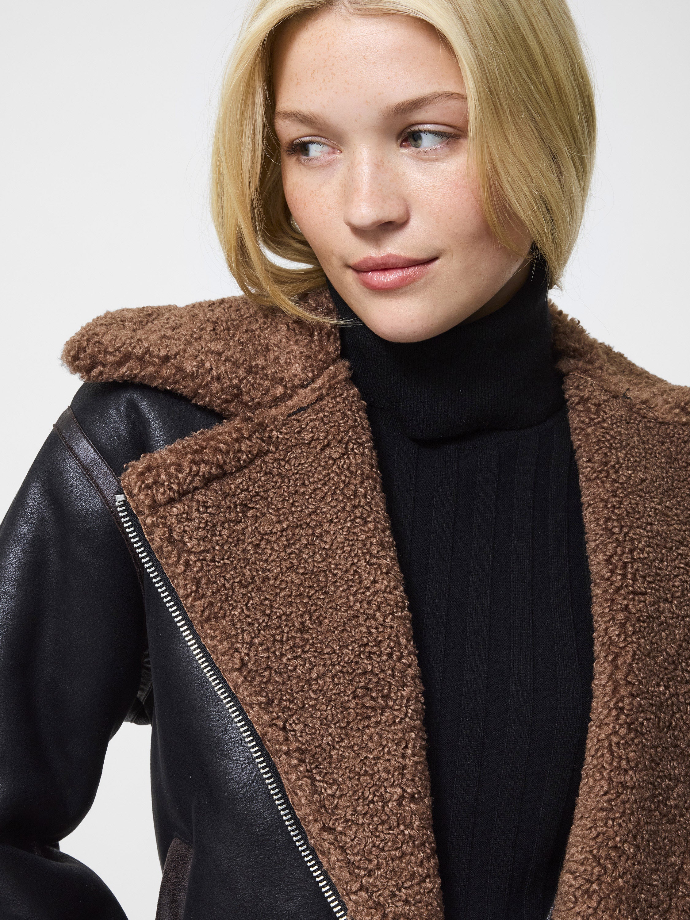 Vegan Shearling Zip Up Jacket