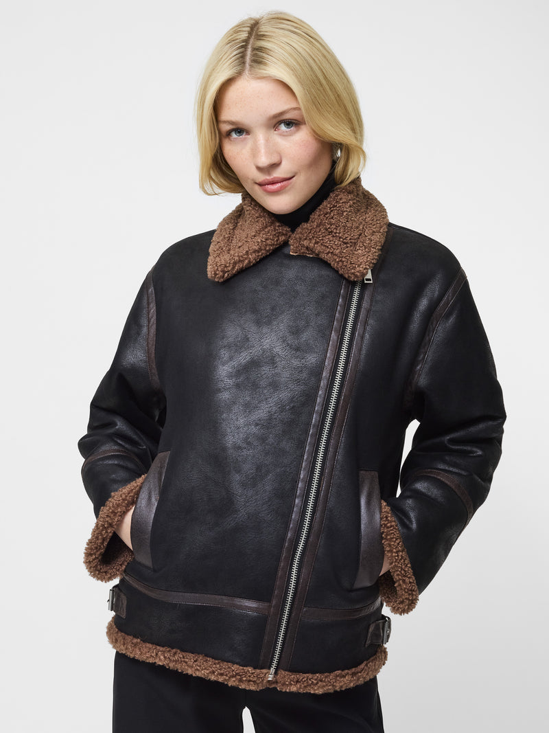Vegan Shearling Zip Up Jacket