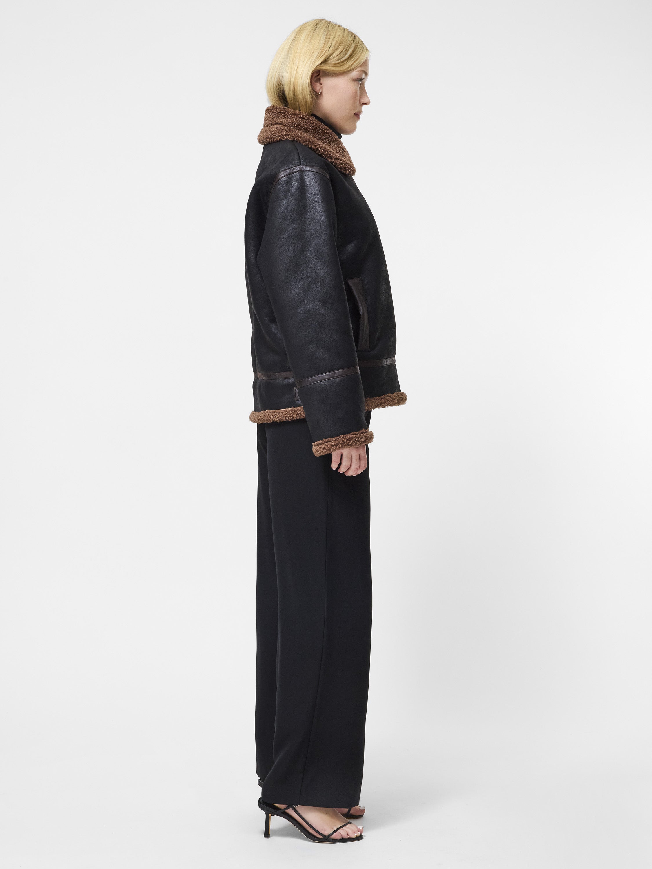 Vegan Shearling Zip Up Jacket