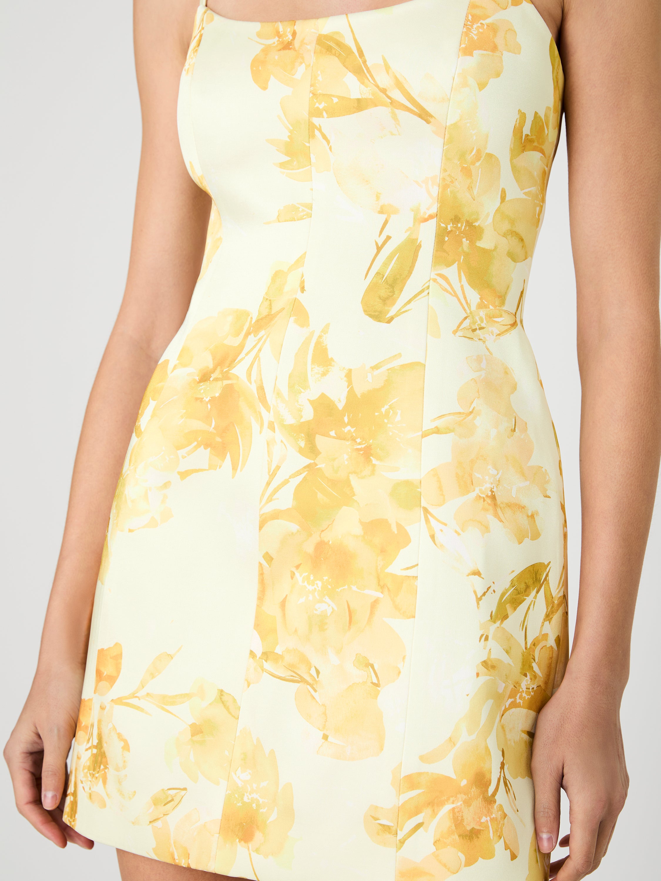 French Connection Women's York Satin Sophie Fleur Mini Dress - Yellow - Size 4 - Daisy Yellow French Connection Women's York Satin Sophie Fleur Mini Dress - Yellow - Size 4 - Daisy Yellow