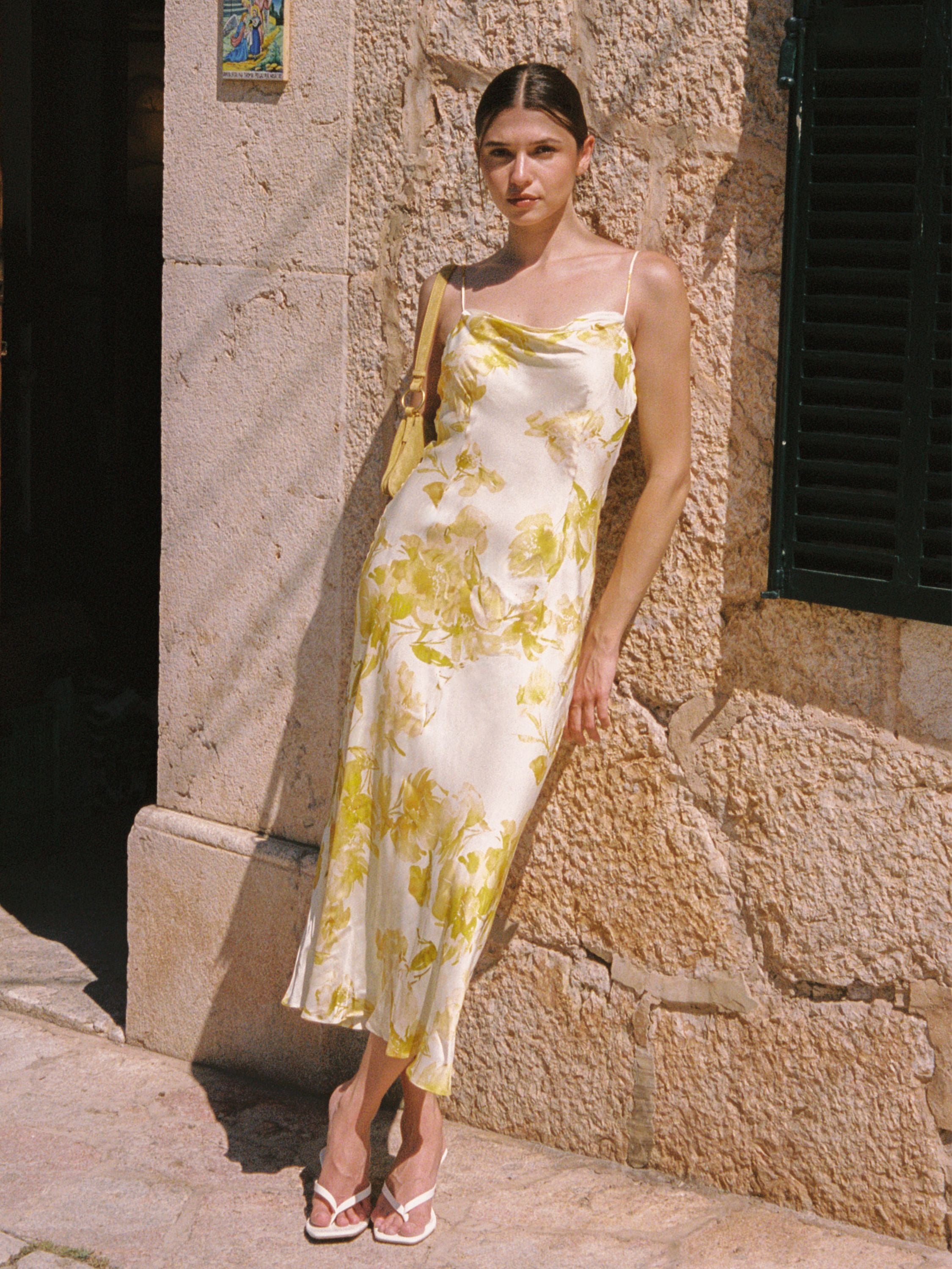 Oona Satin Sophie Fleur Cowl Neck Dress | French Connection US