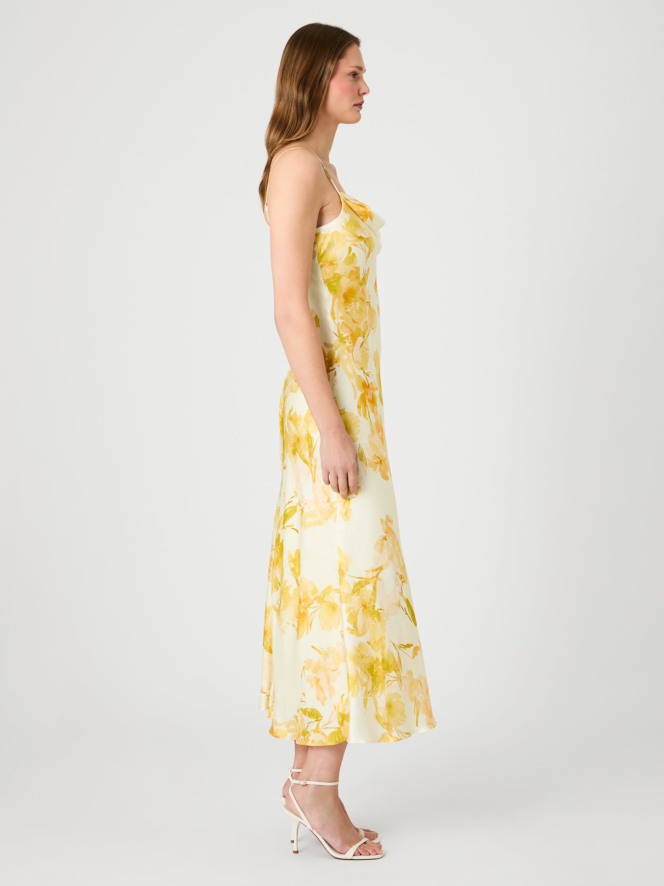 OONA SATIN SOPHIE FLEUR COWL NECK DRESS VIEW 3