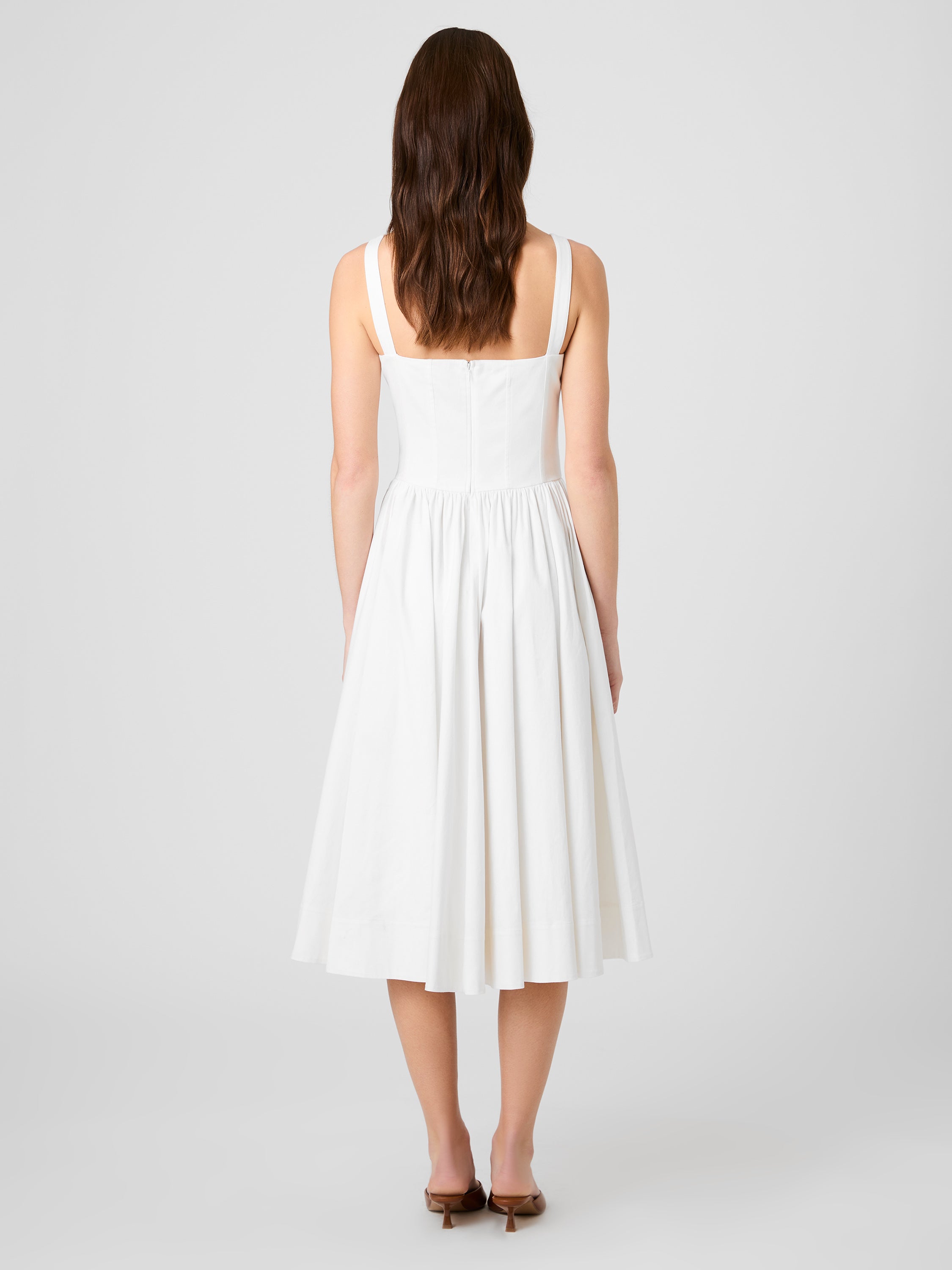 COTTON SATEEN FITTED BODICE MIDI DRESS VIEW 4 | Vacation Edit