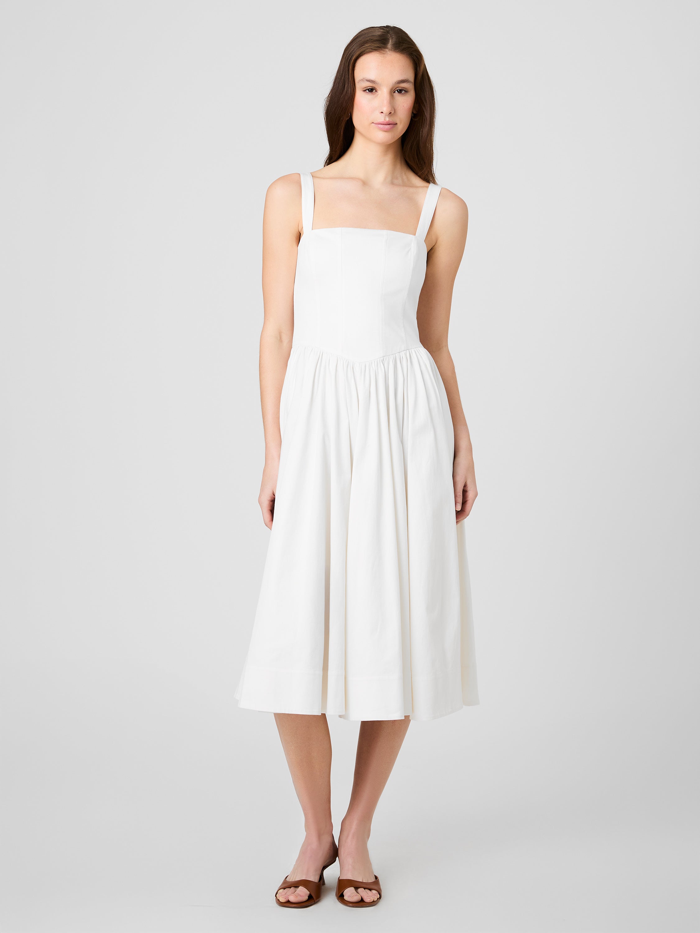 COTTON SATEEN FITTED BODICE MIDI DRESS VIEW 5 | Vacation Edit