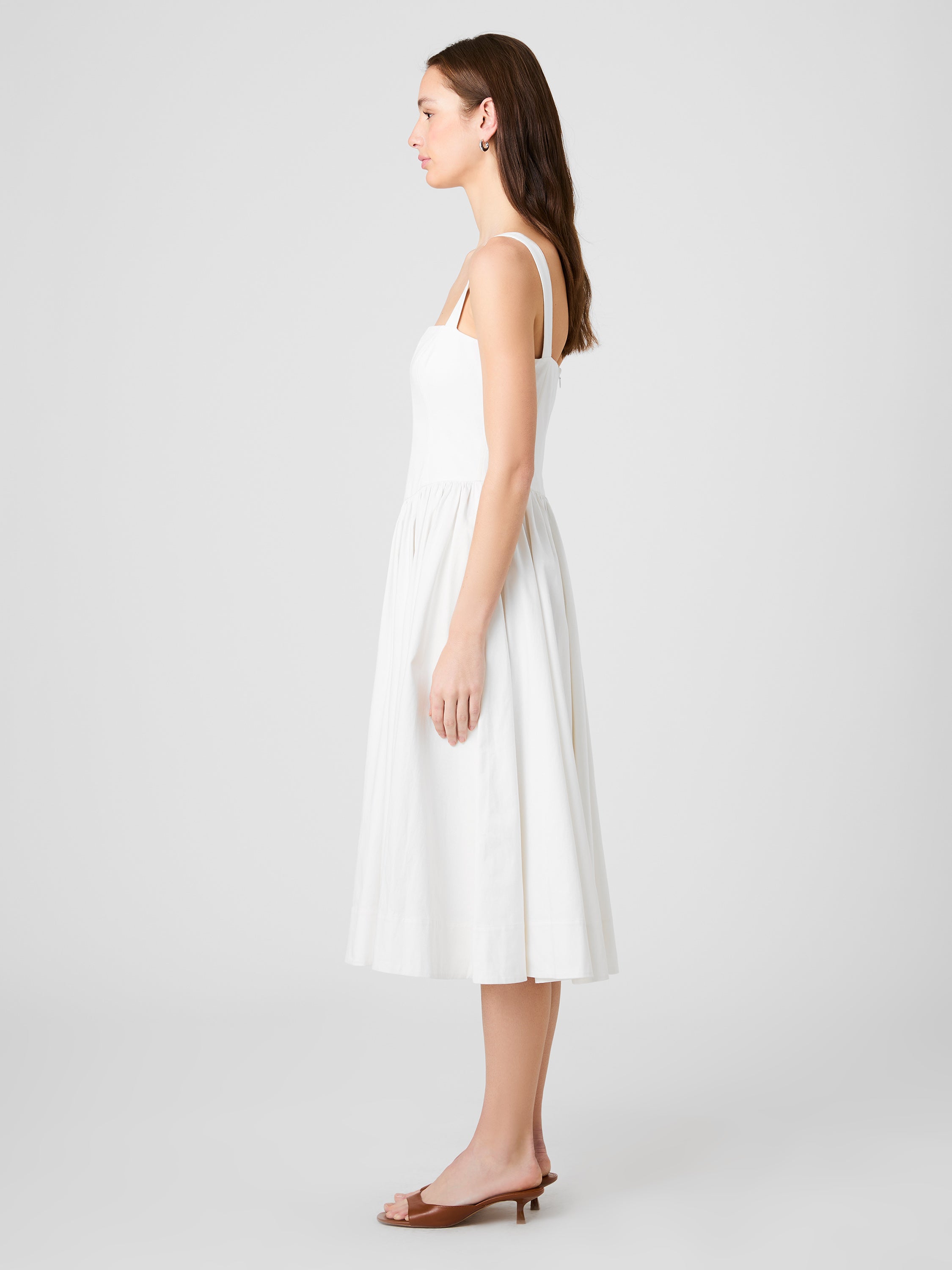 COTTON SATEEN FITTED BODICE MIDI DRESS VIEW 3 | Vacation Edit