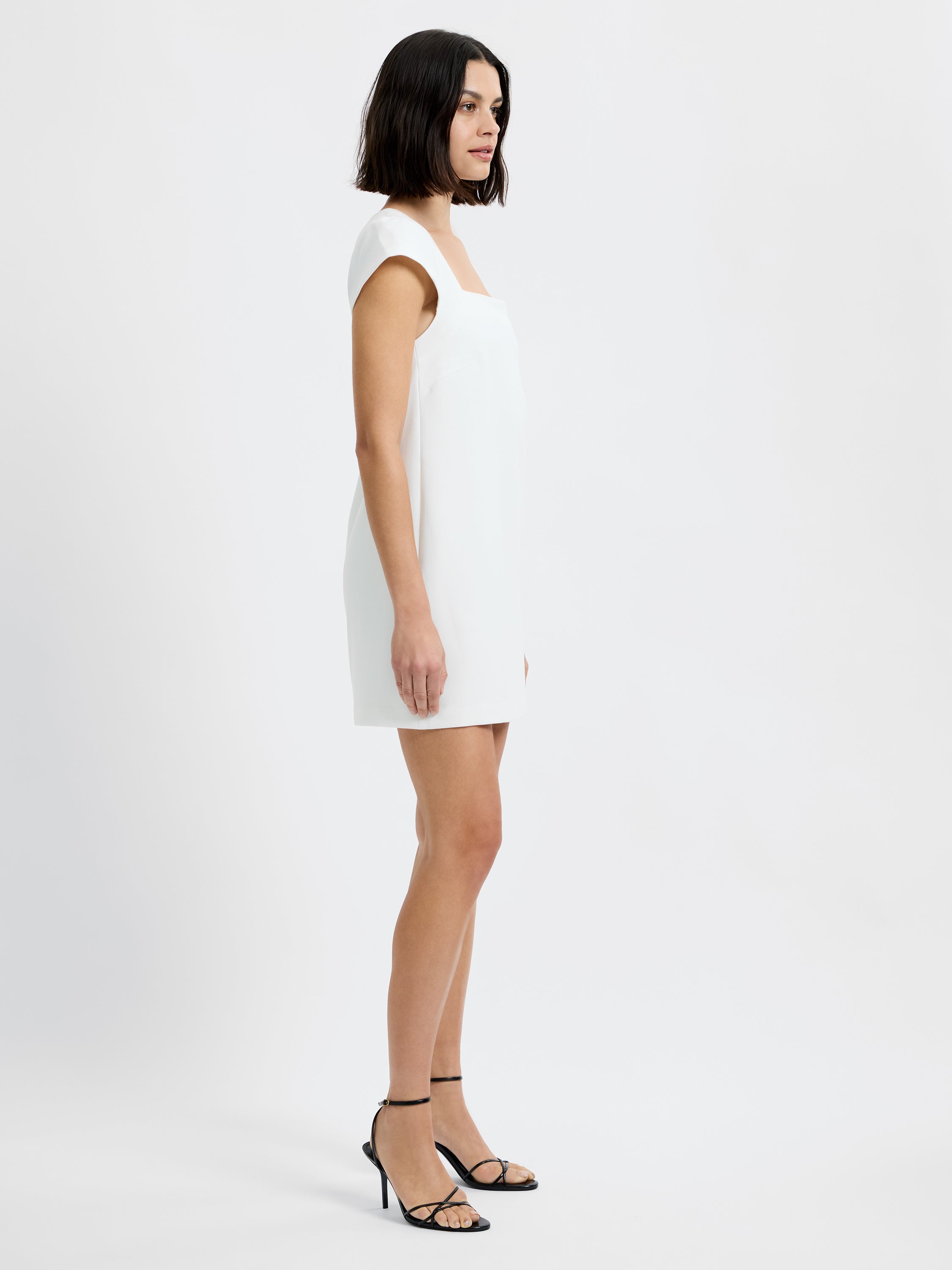 WHISPER SQUARE NECK CAP SLEEVE MINI DRESS VIEW 6