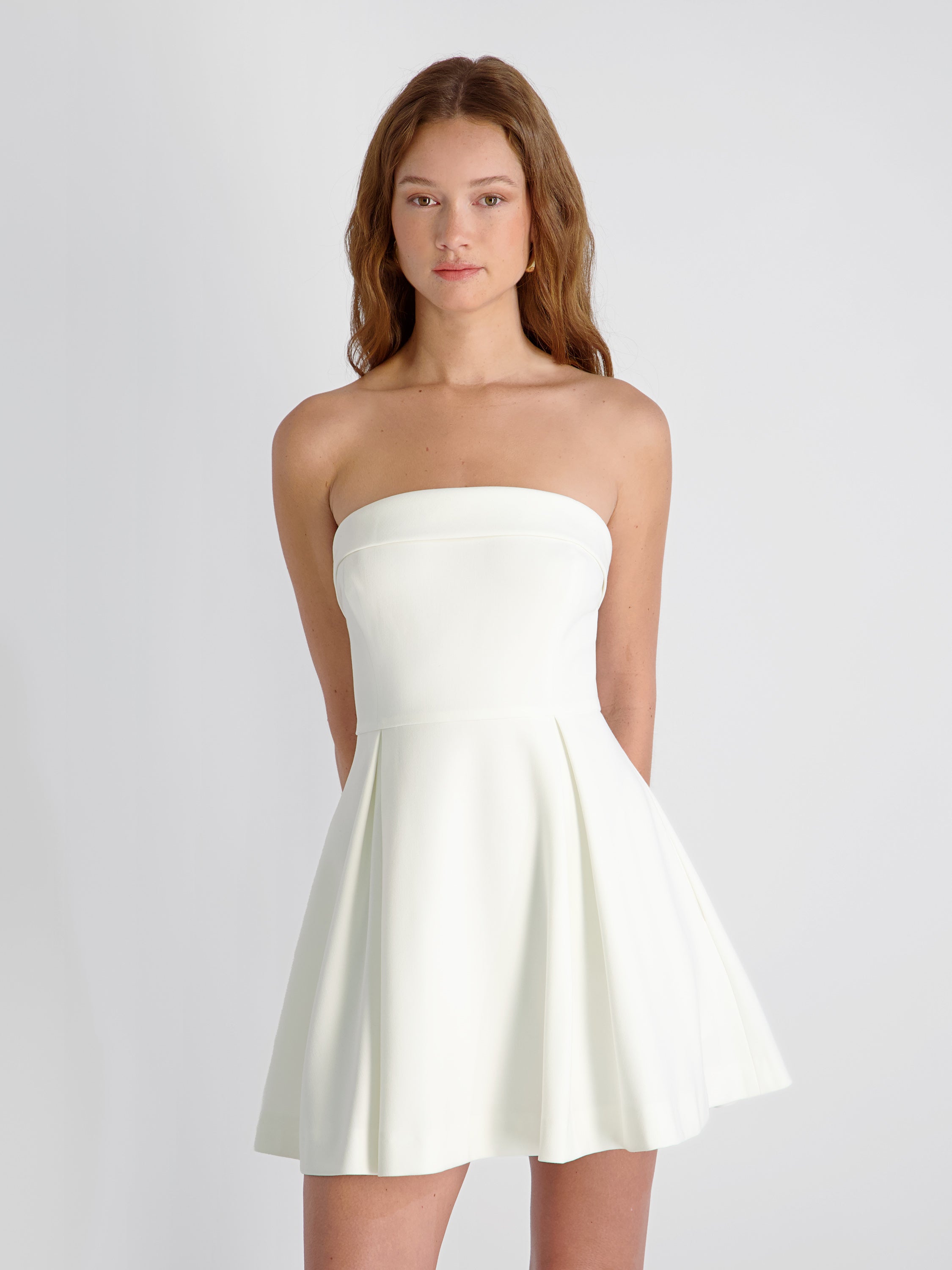 WHISPER FOLDOVER PLEAT MINI DRESS View 1 | White Dresses