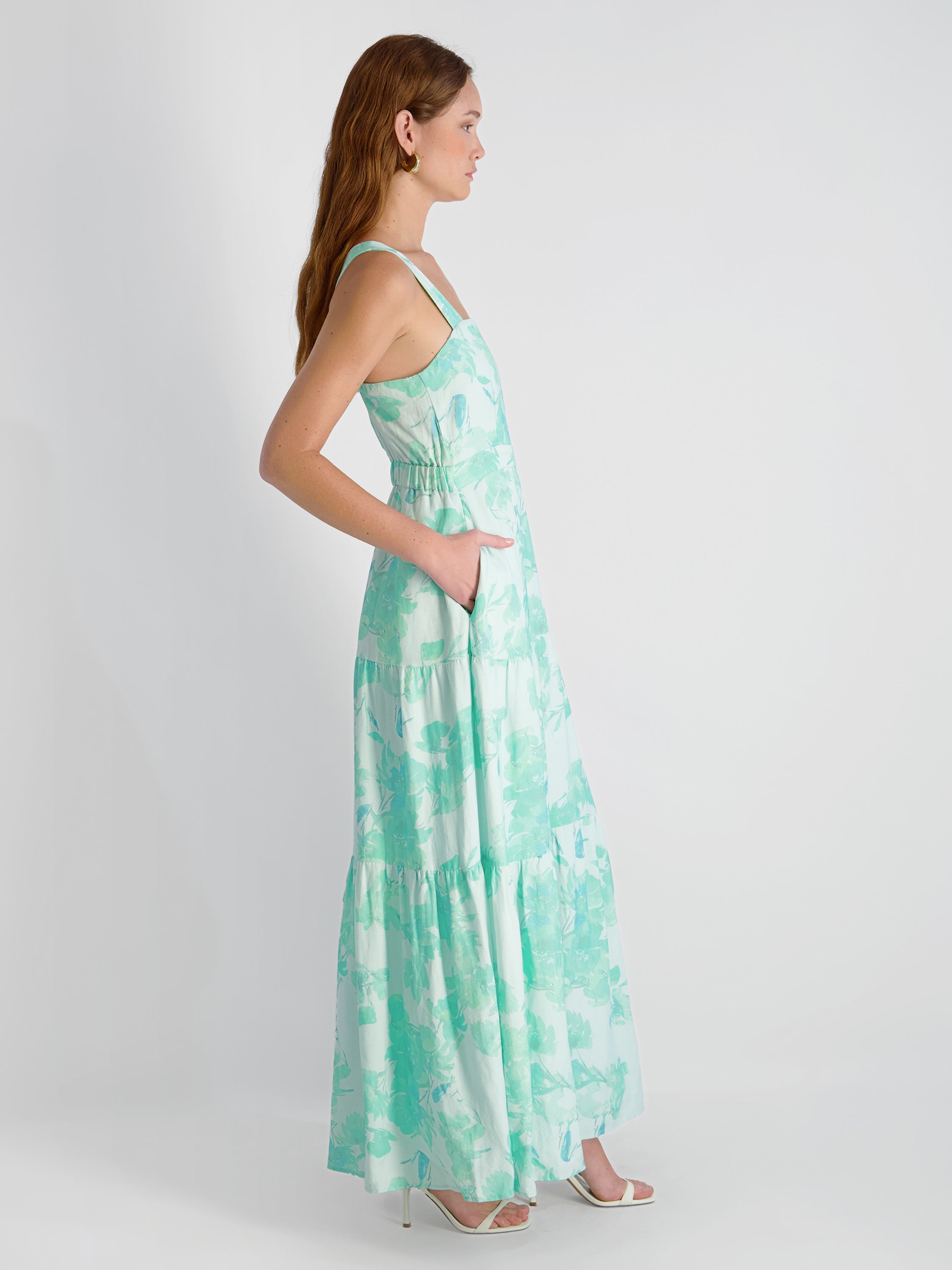 French Connection Women's Cooper Linen Sophie Fleur Square Neck Maxi Dress - Mermaid Green French Connection Women's Cooper Linen Sophie Fleur Square Neck Maxi Dress - Mermaid Green