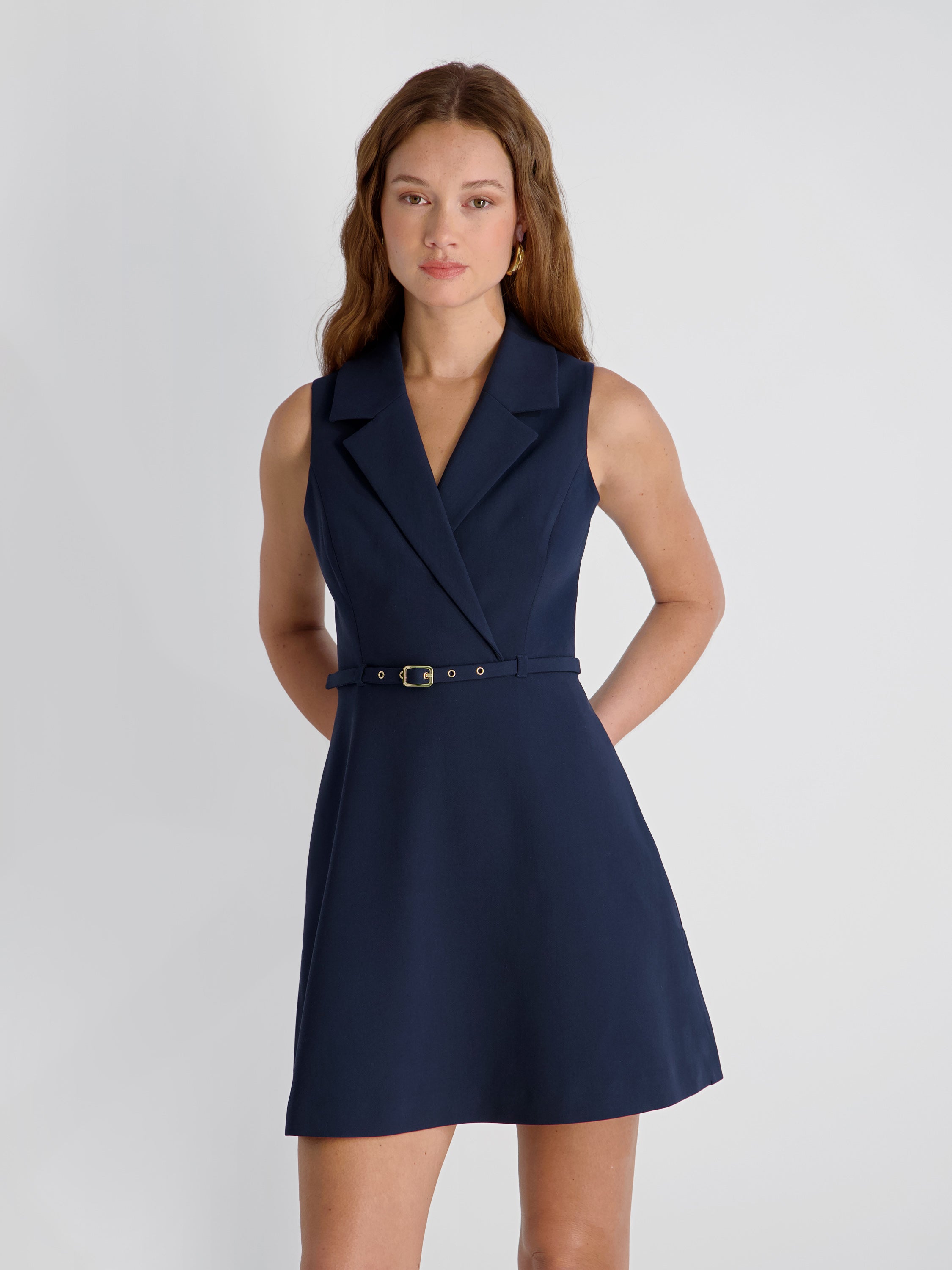 Azra Twill Belted Sleeveless Mini Dress | French Connection US
