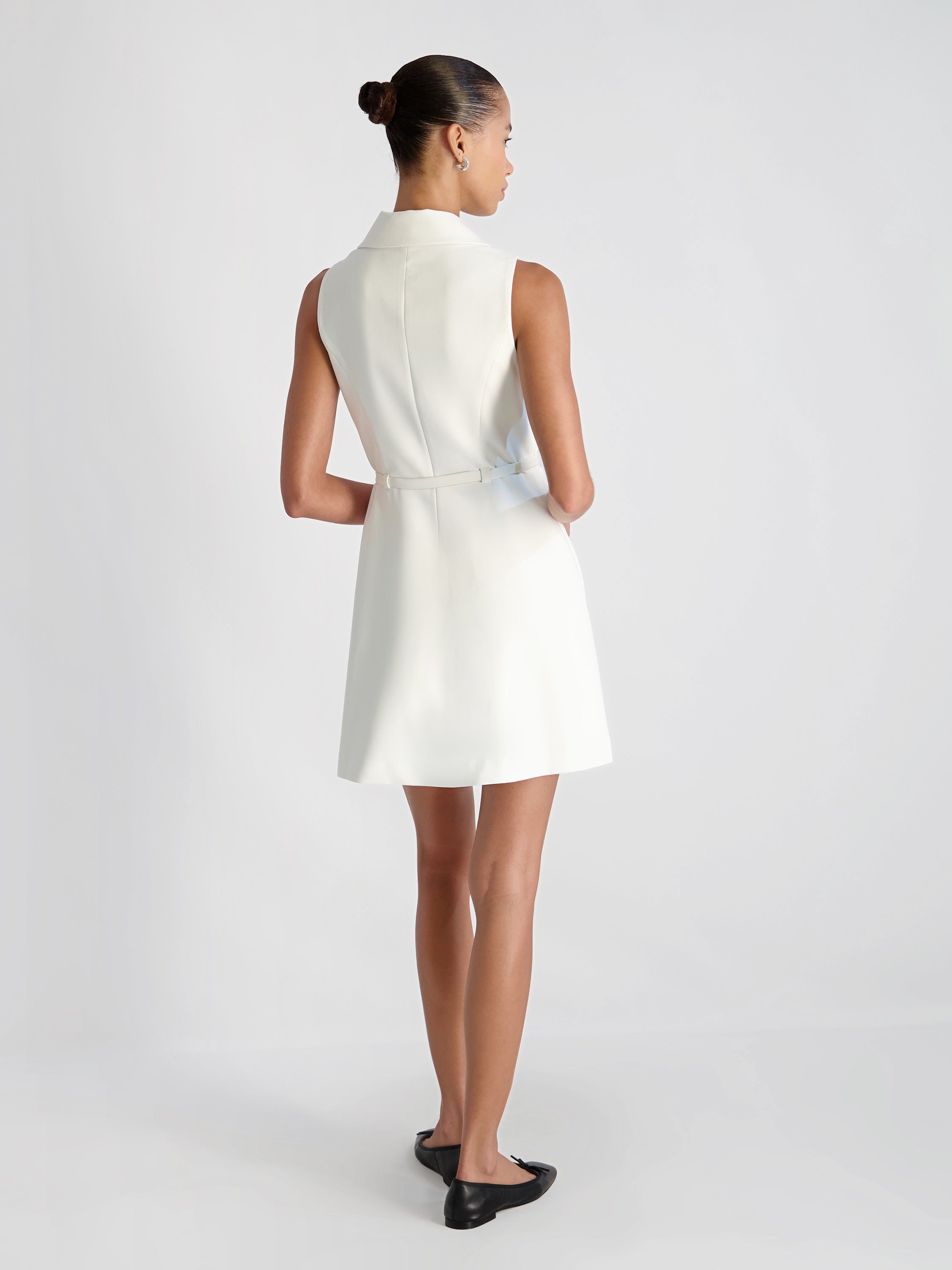 AZRA TWILL BELTED SLEEVELESS MINI DRESS VIEW 4