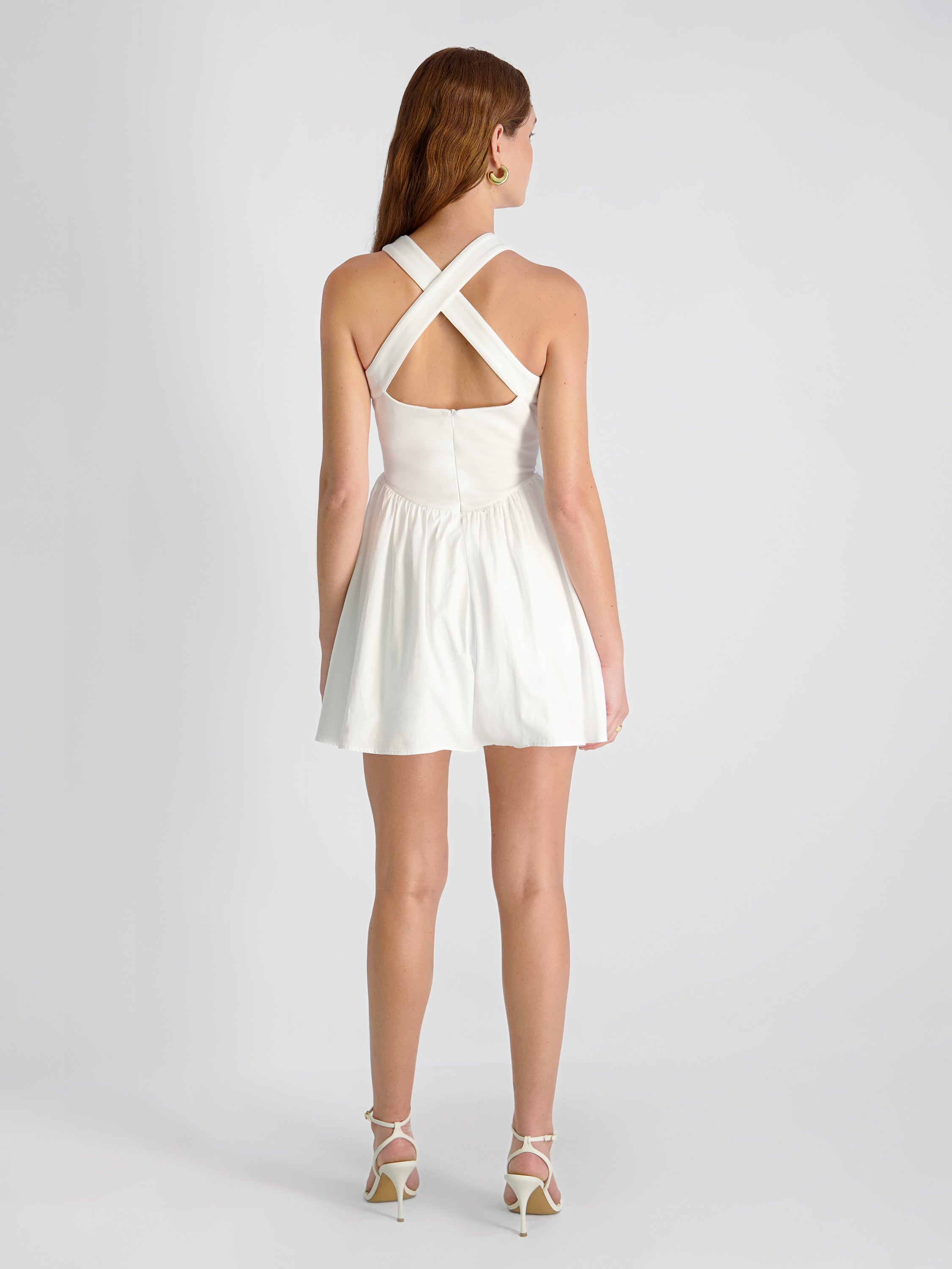 CLEO PONTE COMBO POPLIN HALTER MINI DRESS VIEW 4