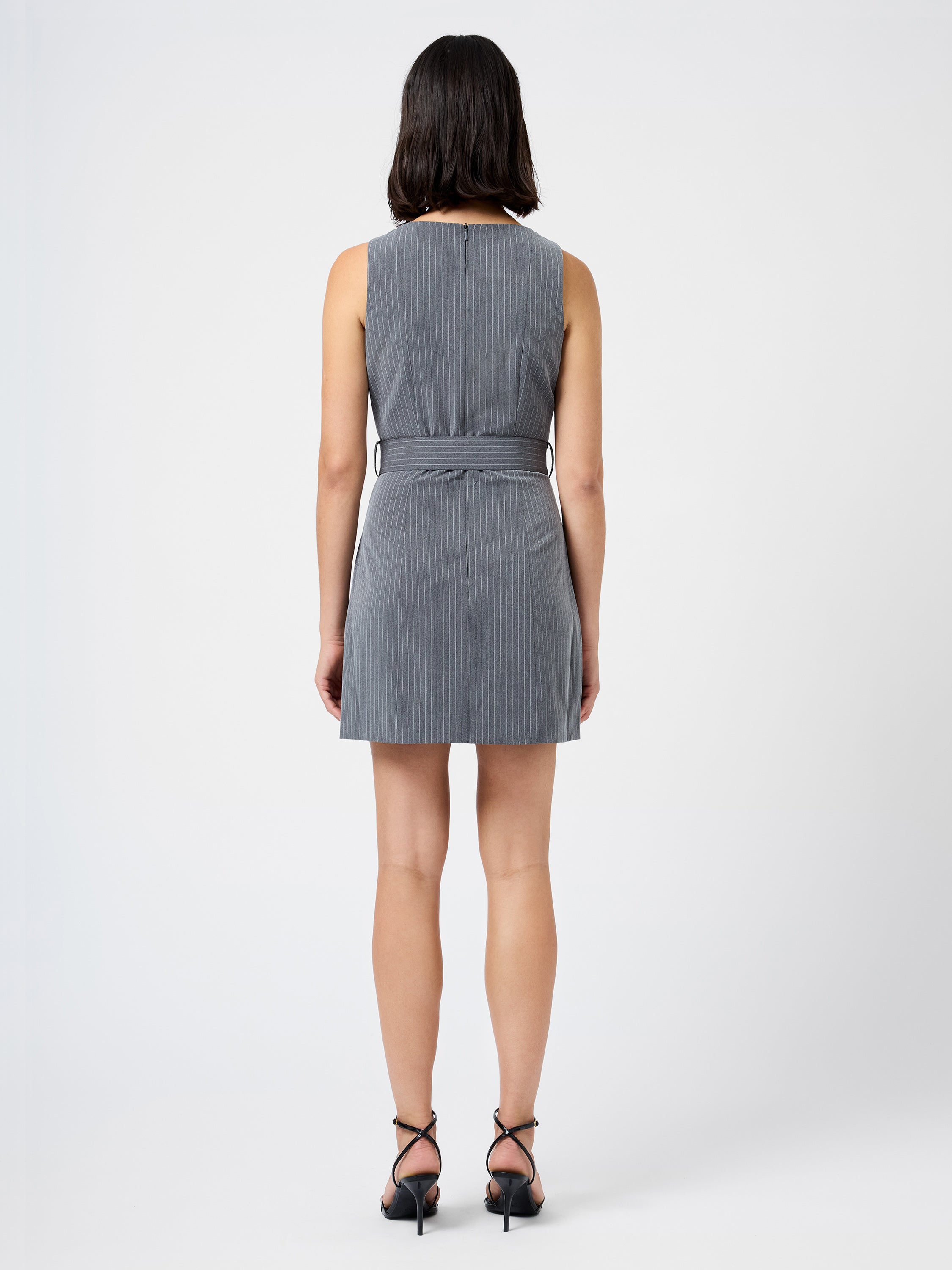 MINKA PINSTRIPE BELTED MINI DRESS VIEW 3
