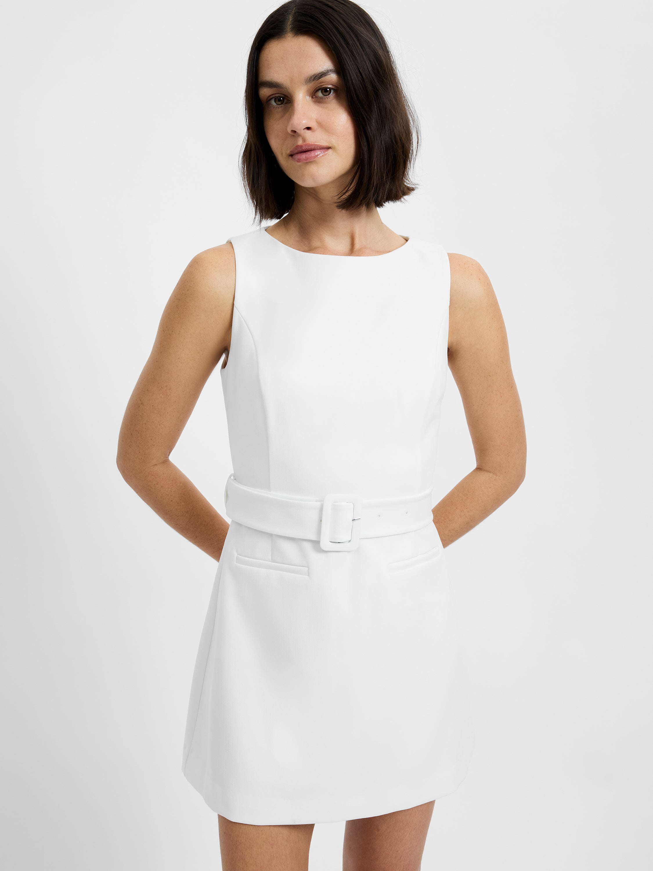 AZRA TWILL BELTED MINI DRESS View 1 | White Dresses