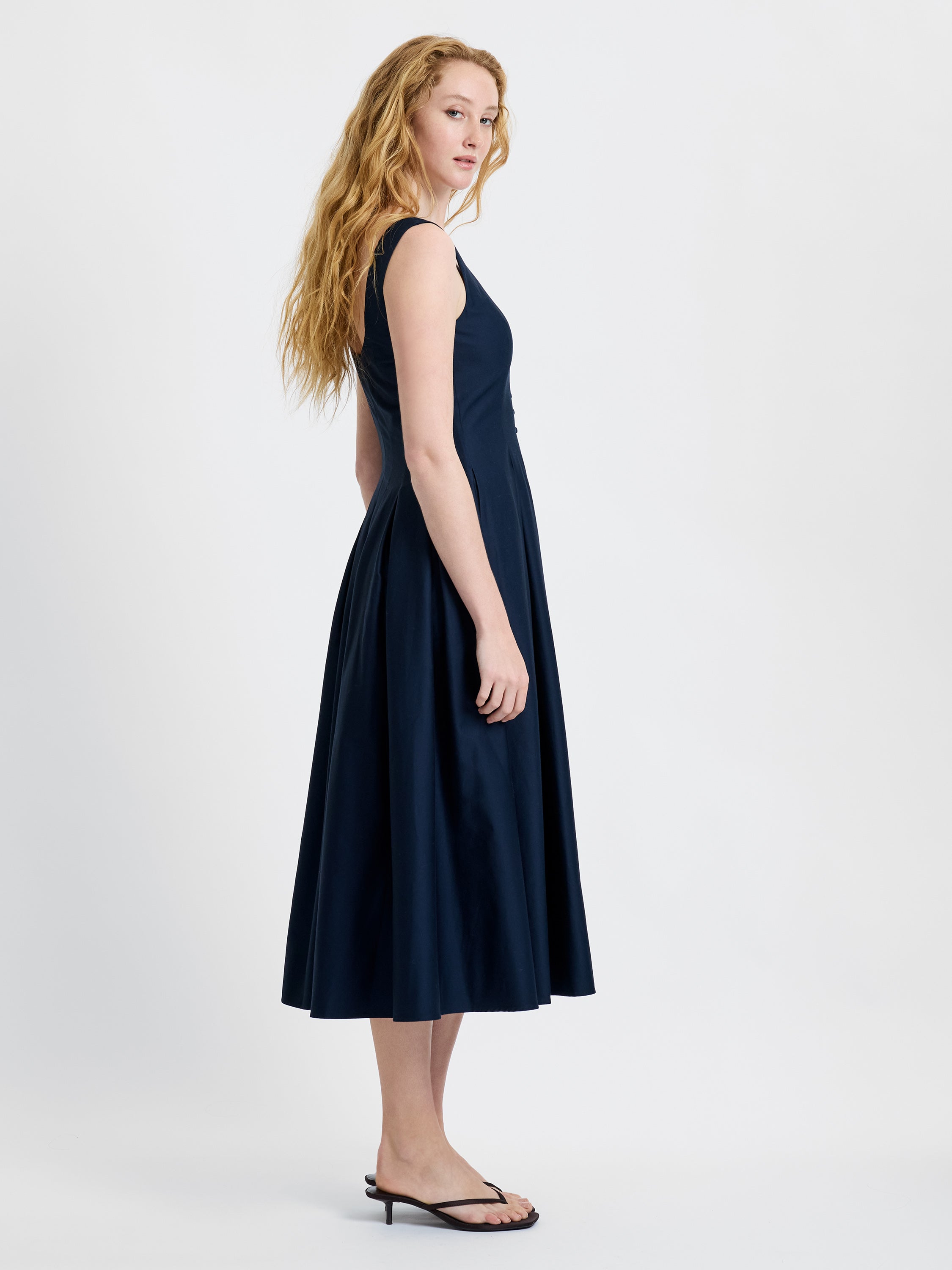 midi cotton dress French Connection Women's Sateen Midi Dress - Blue - Size 6