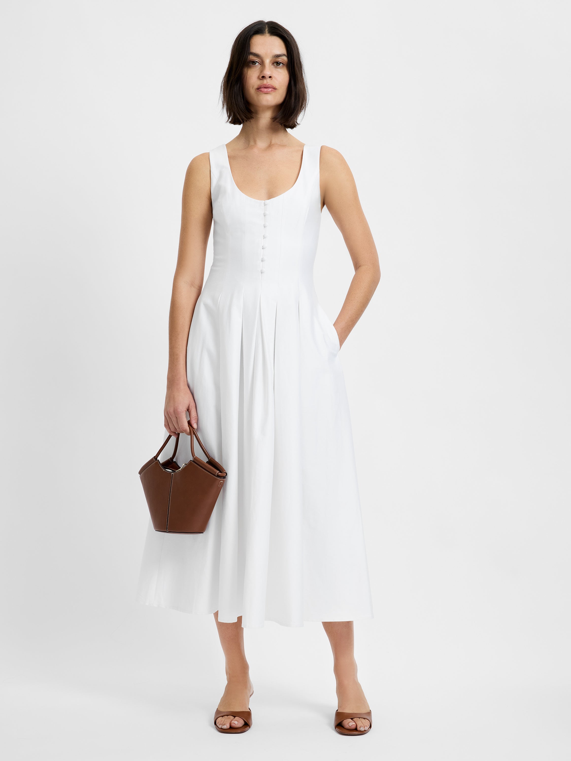 COTTON SATEEN MIDI DRESS View 1 | White Dresses