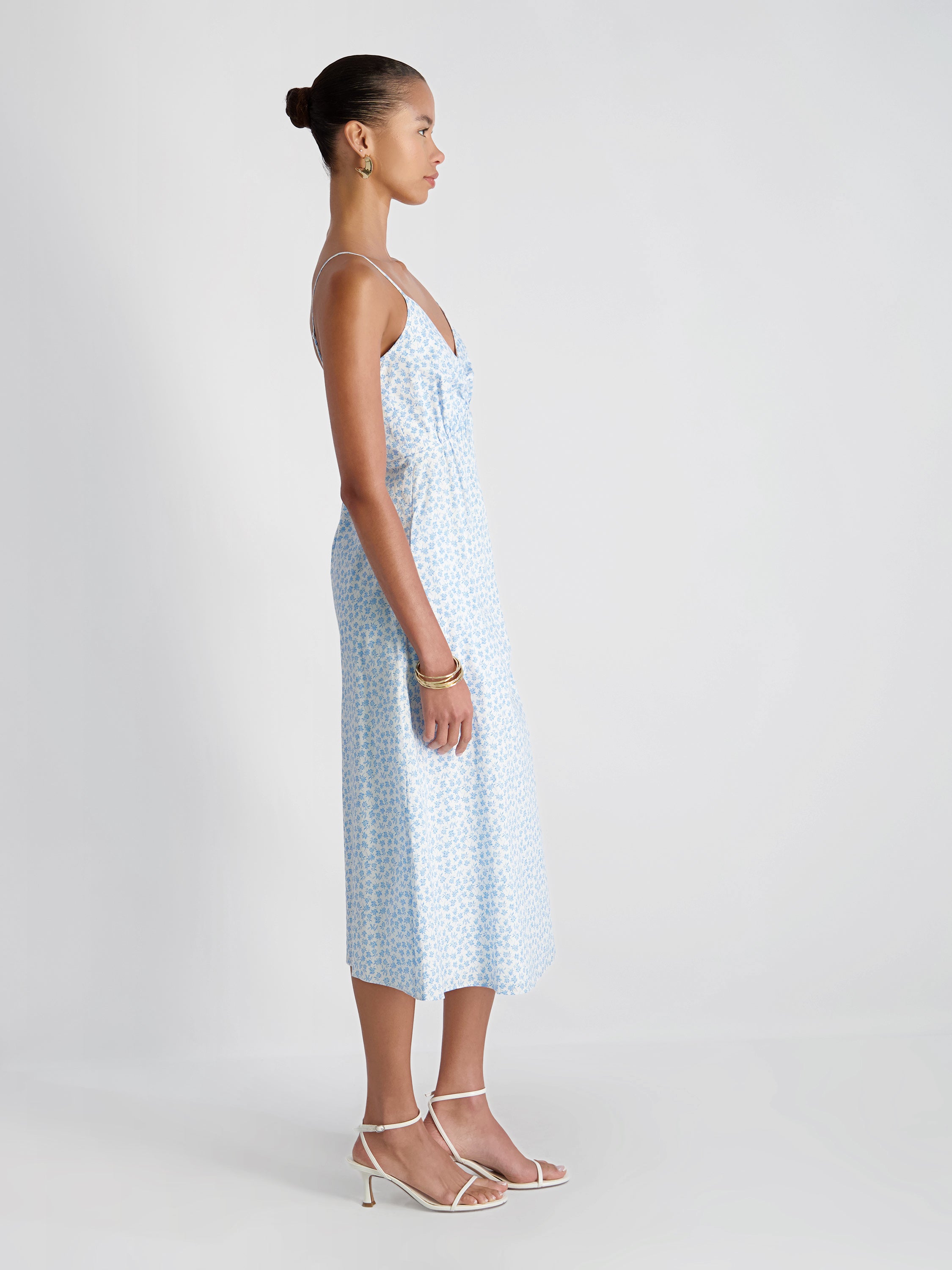 French Connection Women's Floral Print Midi Dress - Stacey Fleur White/Poolside Blue - Size L French Connection Women's Floral Print Midi Dress - Stacey Fleur White/Poolside Blue - Size L