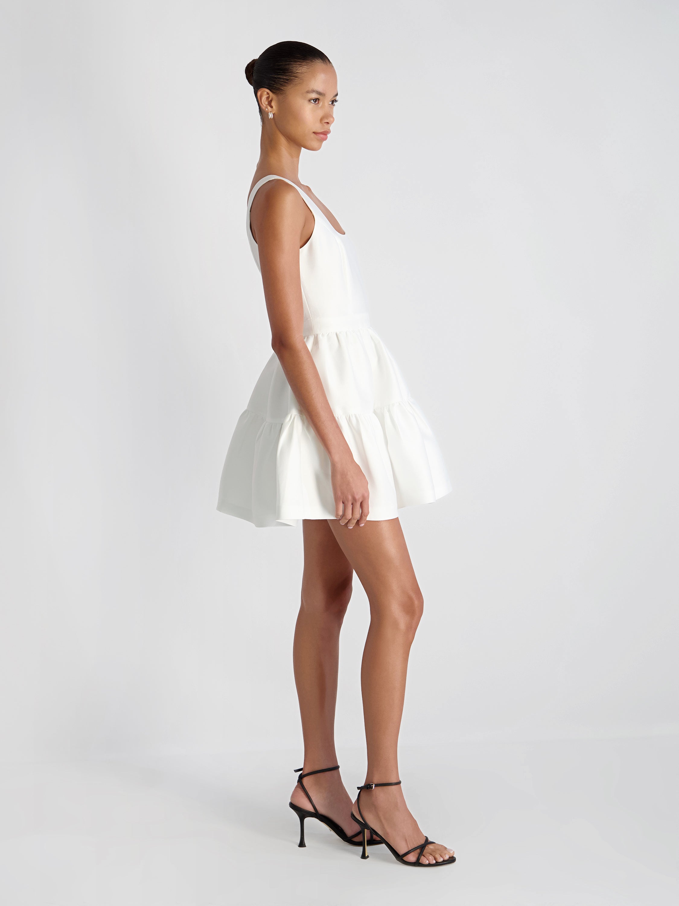 STRUCTURED TAFFETA TIERED FLARE MINI DRESS VIEW 4 | Dresses