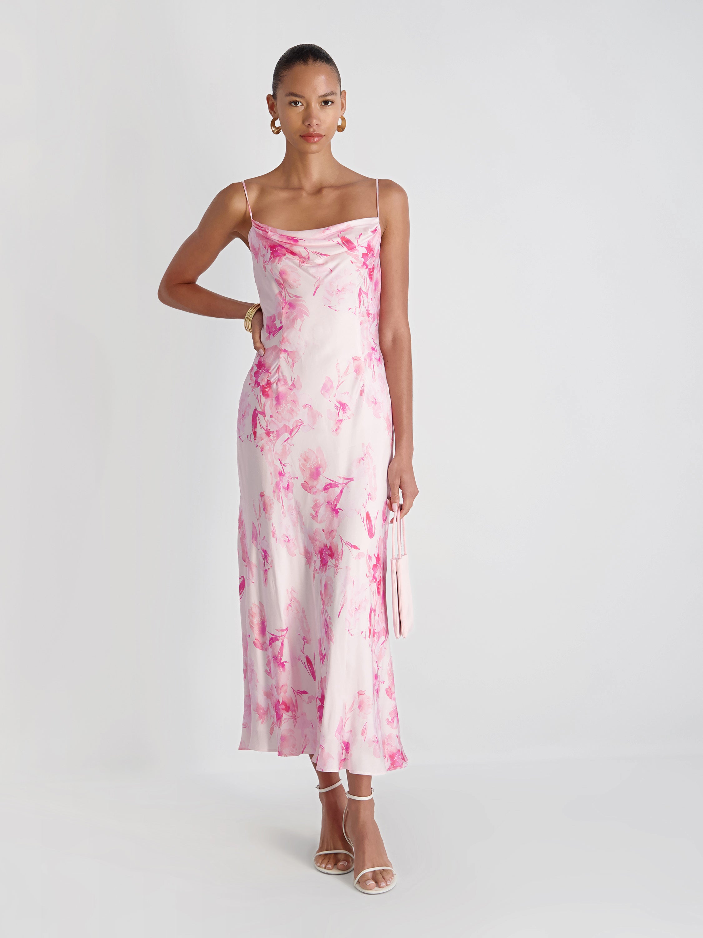 OONA SATIN SOPHIE FLEUR MIDI DRESS VIEW 3