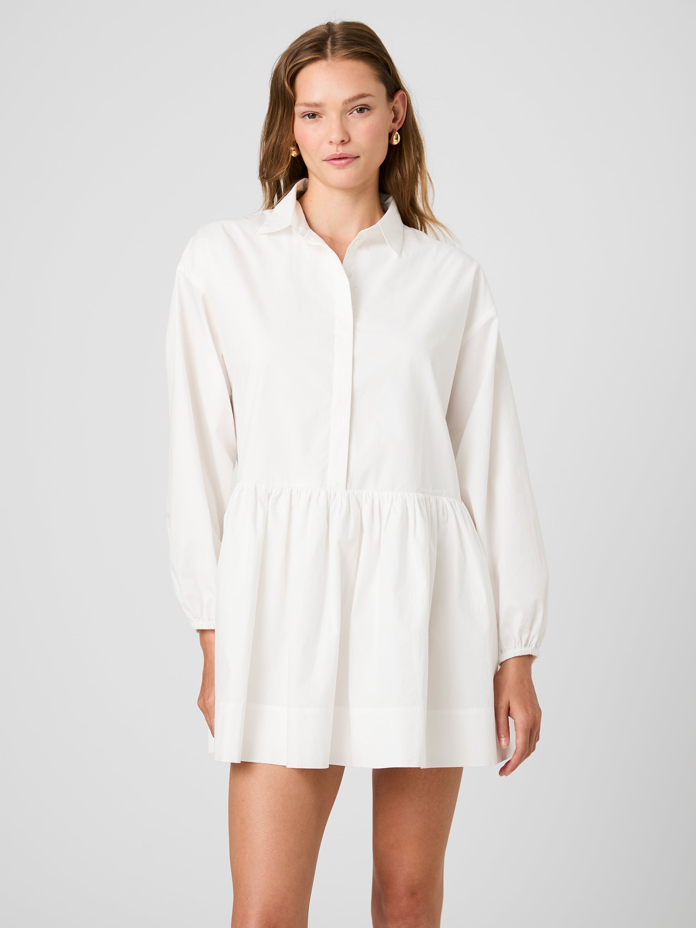 CAMBRIA COTTON FLARE MINI LONG SLEEVE DRESS View 2 | White Dresses