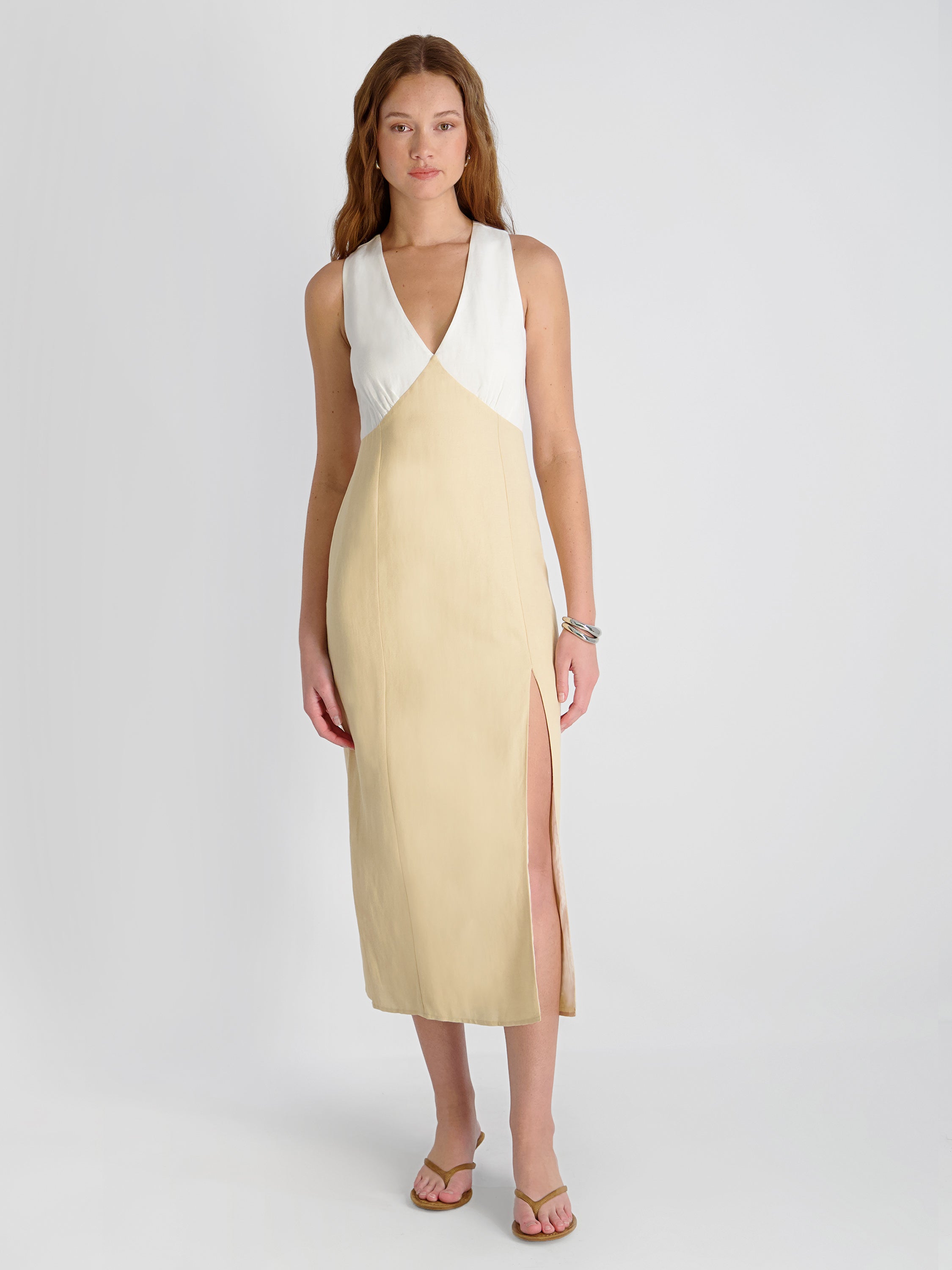 COOPER LINEN V-NECK MIDI DRESS VIEW 5