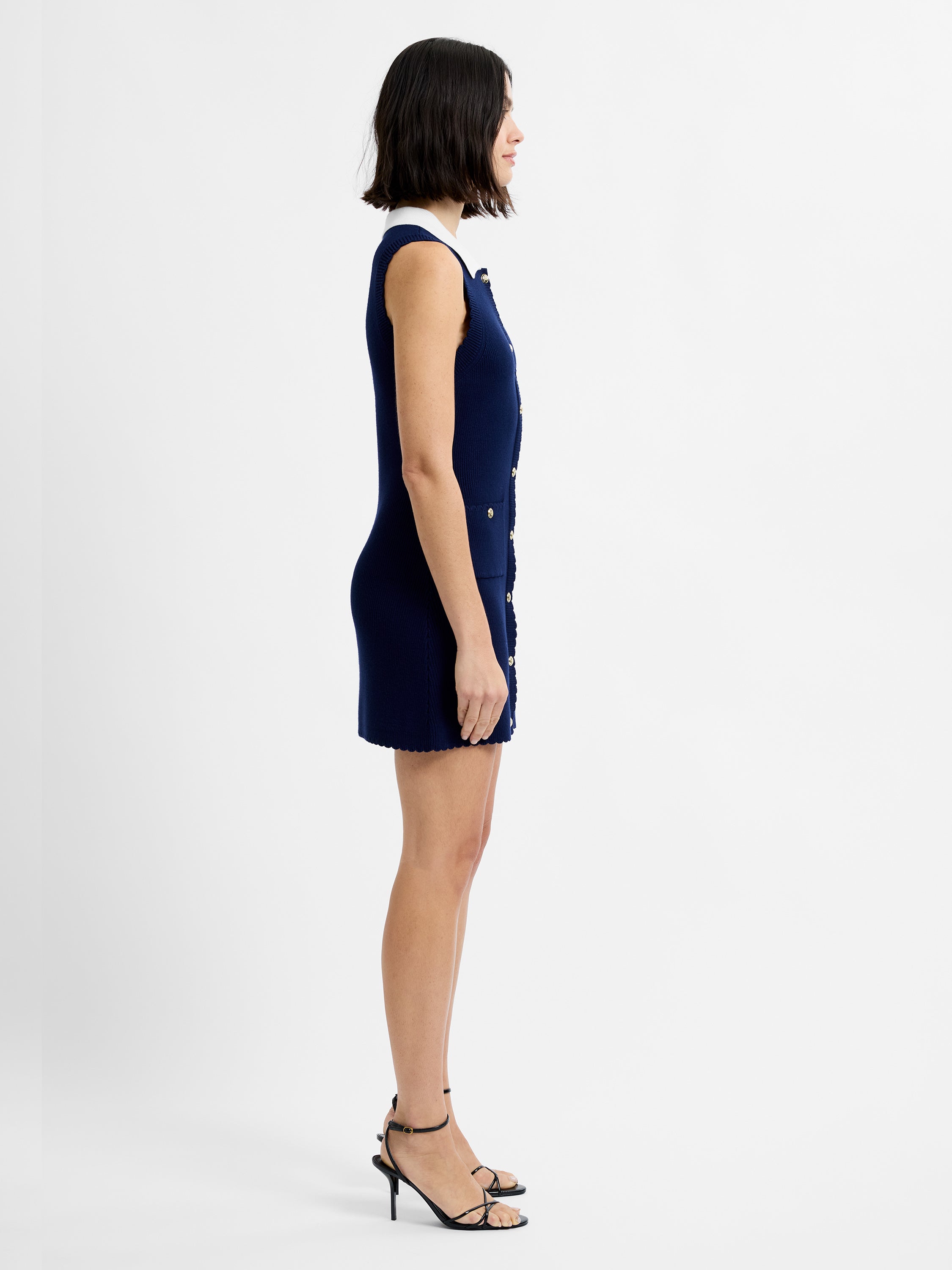 French Connection Bennet Rib Knit Contrast Dress - Marine/Summer White - S French Connection Bennet Rib Knit Contrast Dress - Marine/Summer White - S
