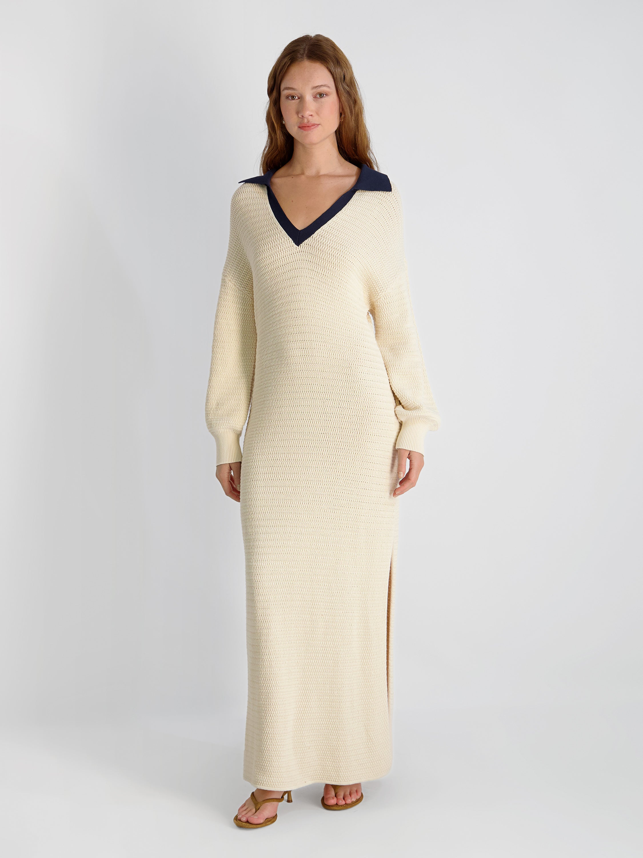 MOZART CONTRAST TEXTURE KNIT MAXI DRESS VIEW 5 | Vacation Edit