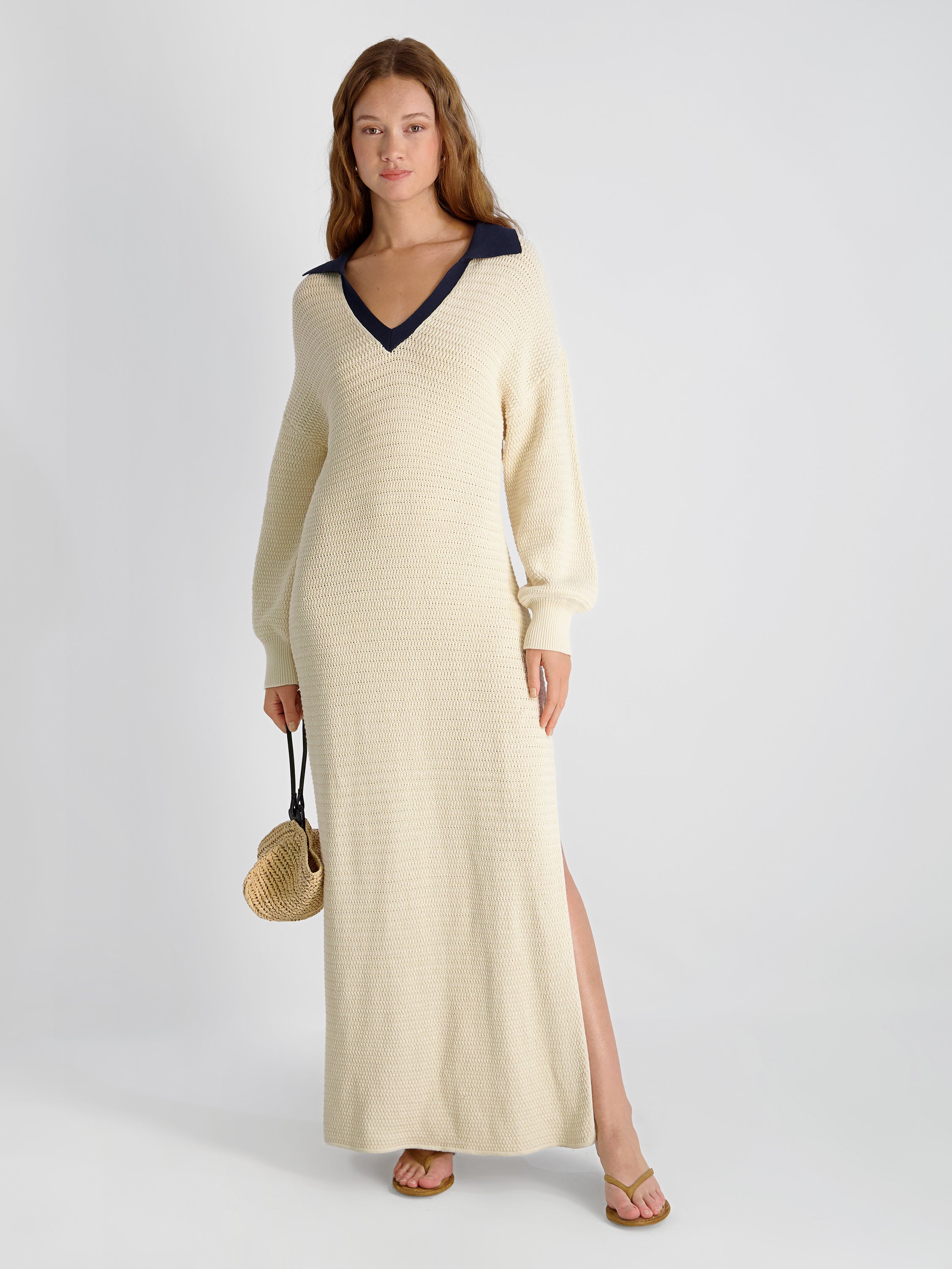 Mozart Contrast Texture Knit Maxi Dress | French Connection US