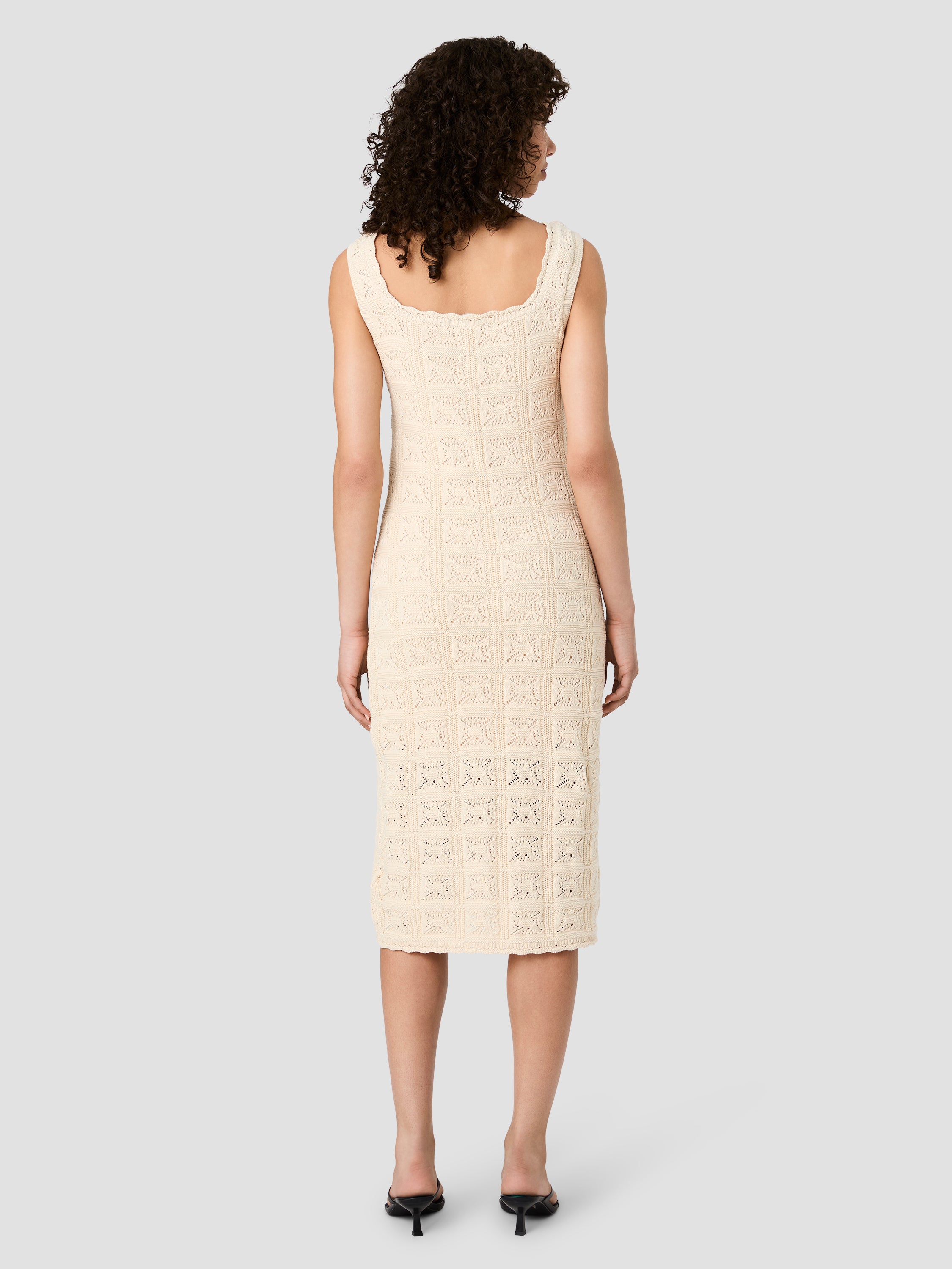 NELLIS SQUARE CROCHET KNIT MIDI DRESS VIEW 3