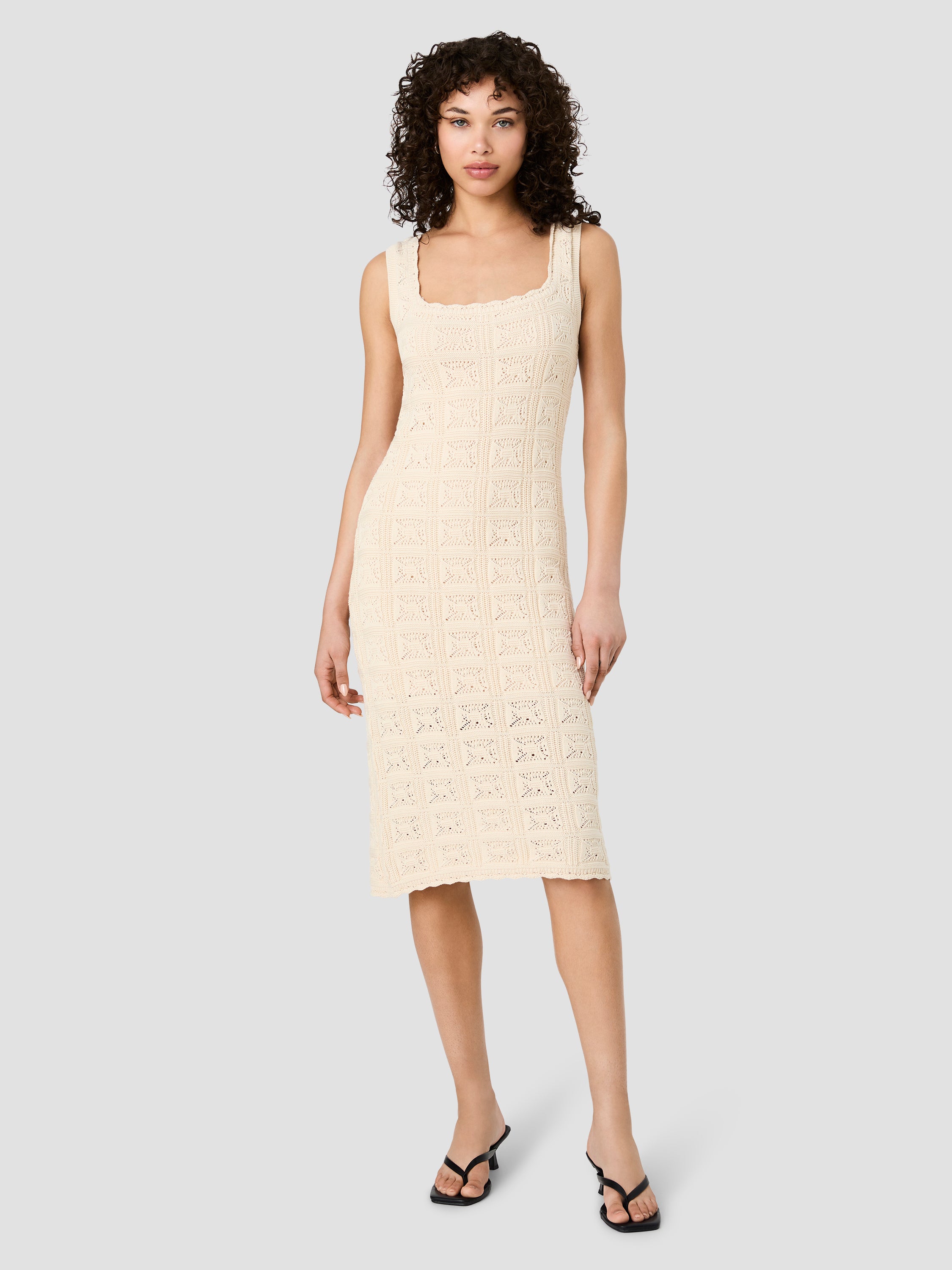 NELLIS SQUARE CROCHET KNIT MIDI DRESS VIEW 5