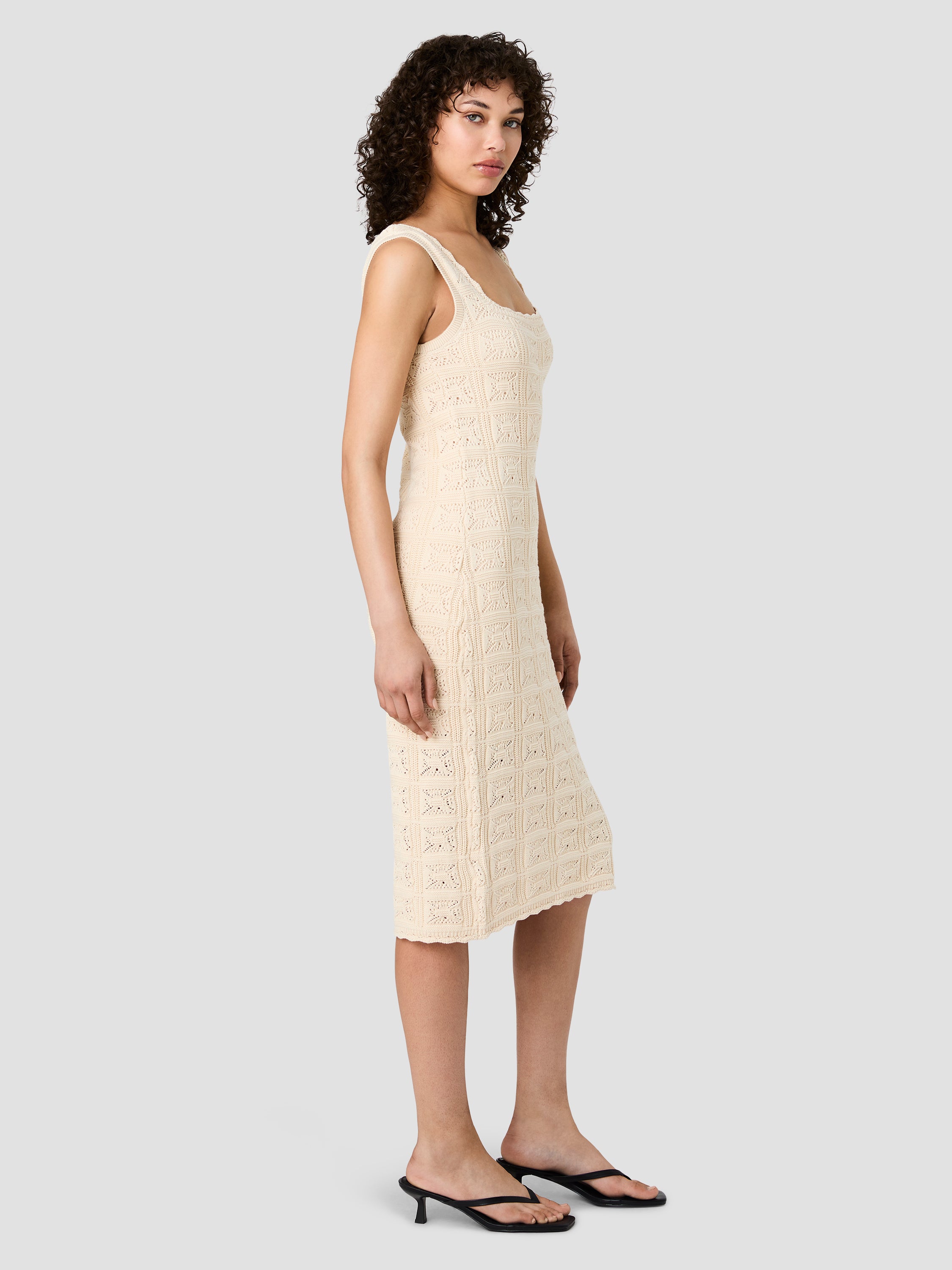 NELLIS SQUARE CROCHET KNIT MIDI DRESS VIEW 4