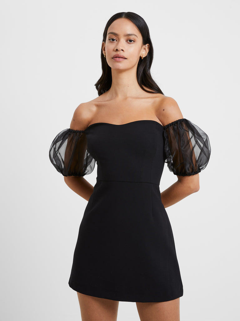 Whisper Organza Puff Sleeve Dress Blackout | French Connection US