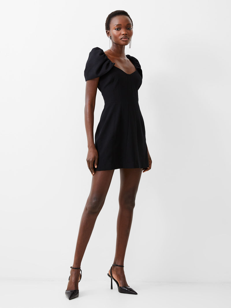 Whisper Gathered Sleeve Dress Blackout French Connection US