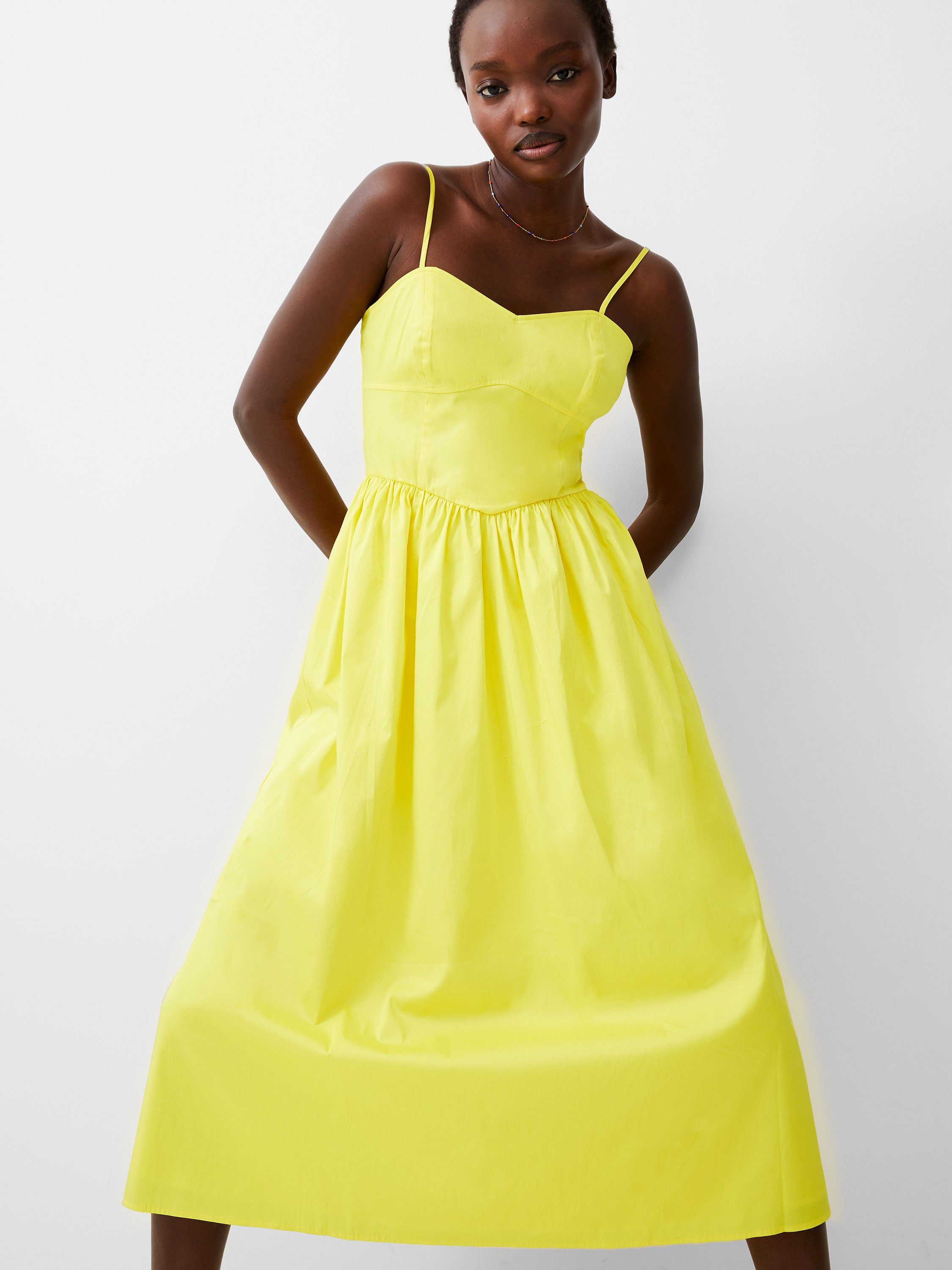 Florida Strappy Midi Dress Blazing Yellow French Connection US