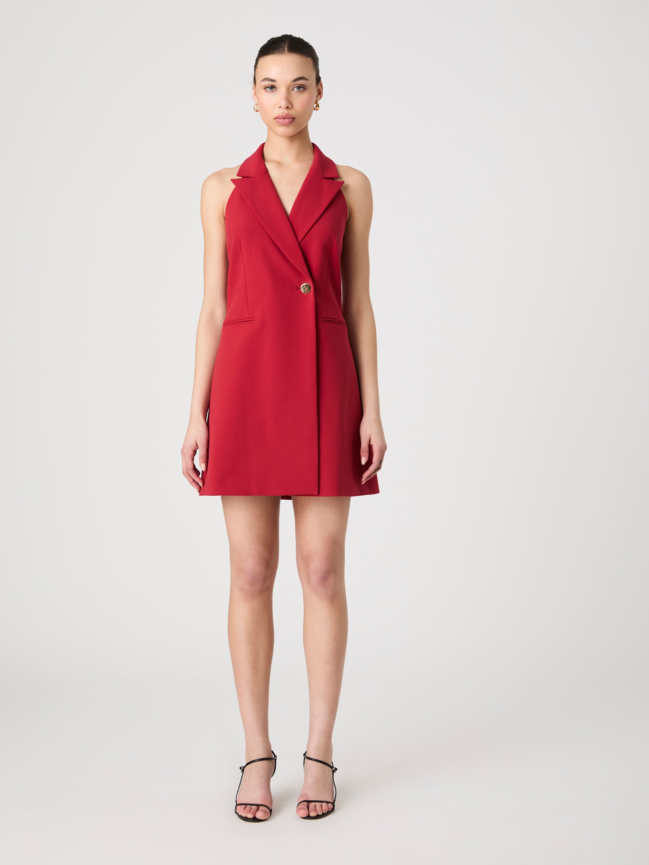 Whisper Halter Blazer Dress Brick Red French Connection US