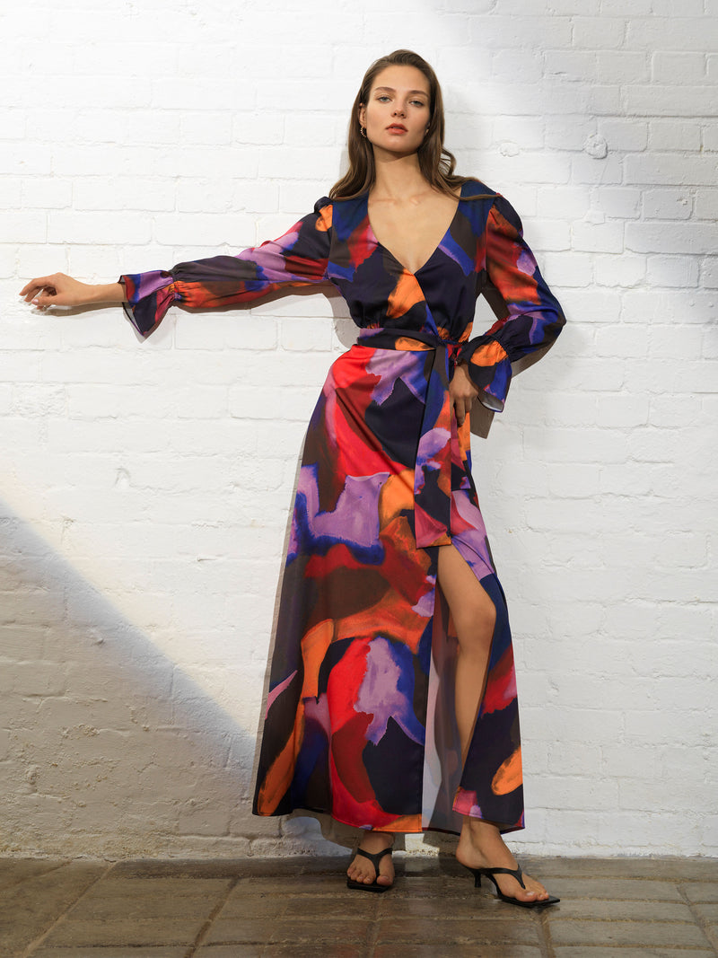 Isadora Drape Maxi Dress Cobalt Blue Bright Marigold French