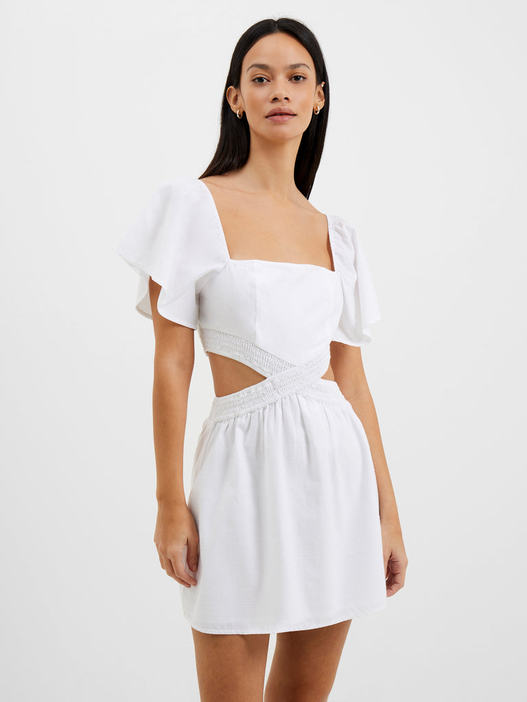 Alania Lyocell Cut Out Dress Linen White | French Connection US