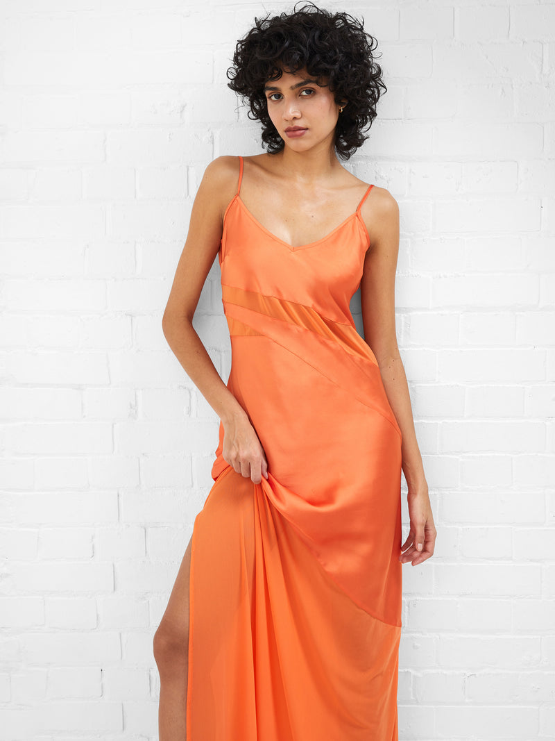 Inu Satin Strappy Maxi Dress Mandarin Orange | French Connection US