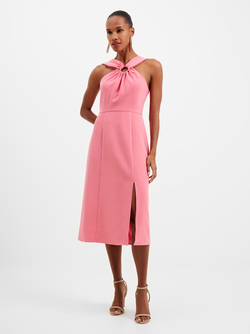 Square Neck Full Skirt Satin Midi Bridesmaid Dress With Pockets In Think  Pink | The Dessy Group