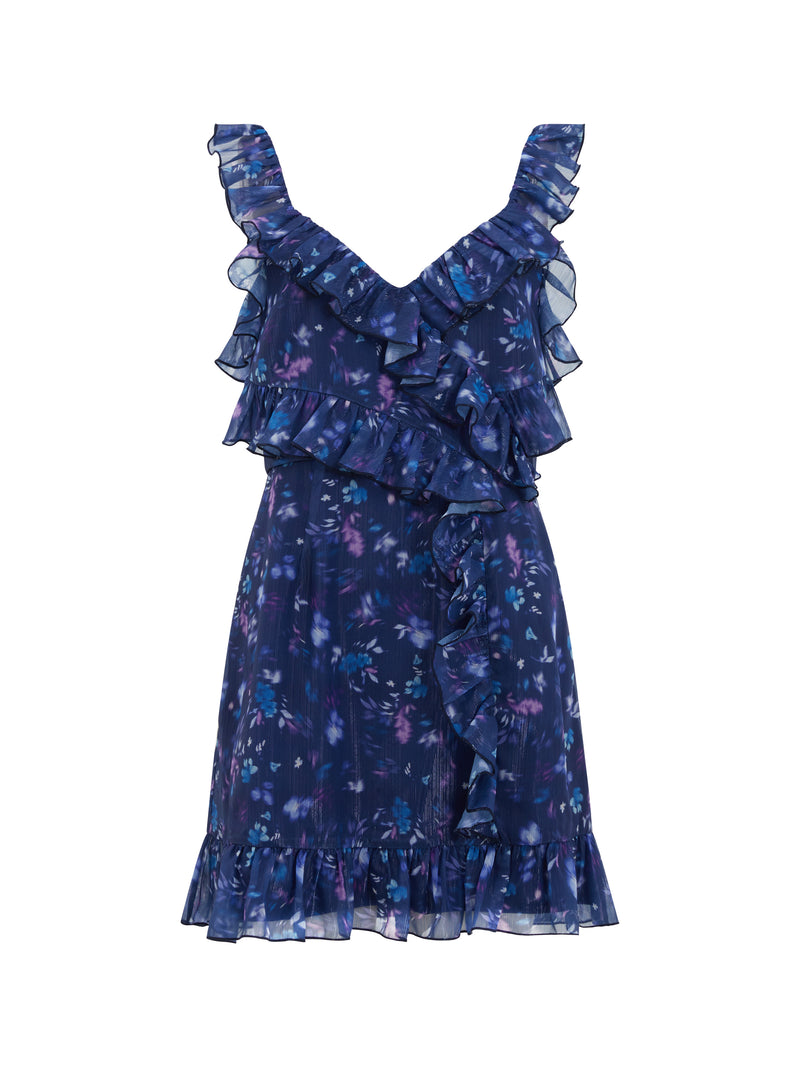 Aden Bai Lurex Frill Cami Mini Dress Blue Depths