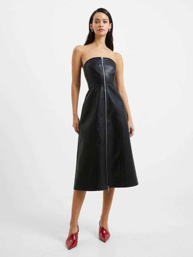 Claudia PU Zipper Midi Dress Blackout