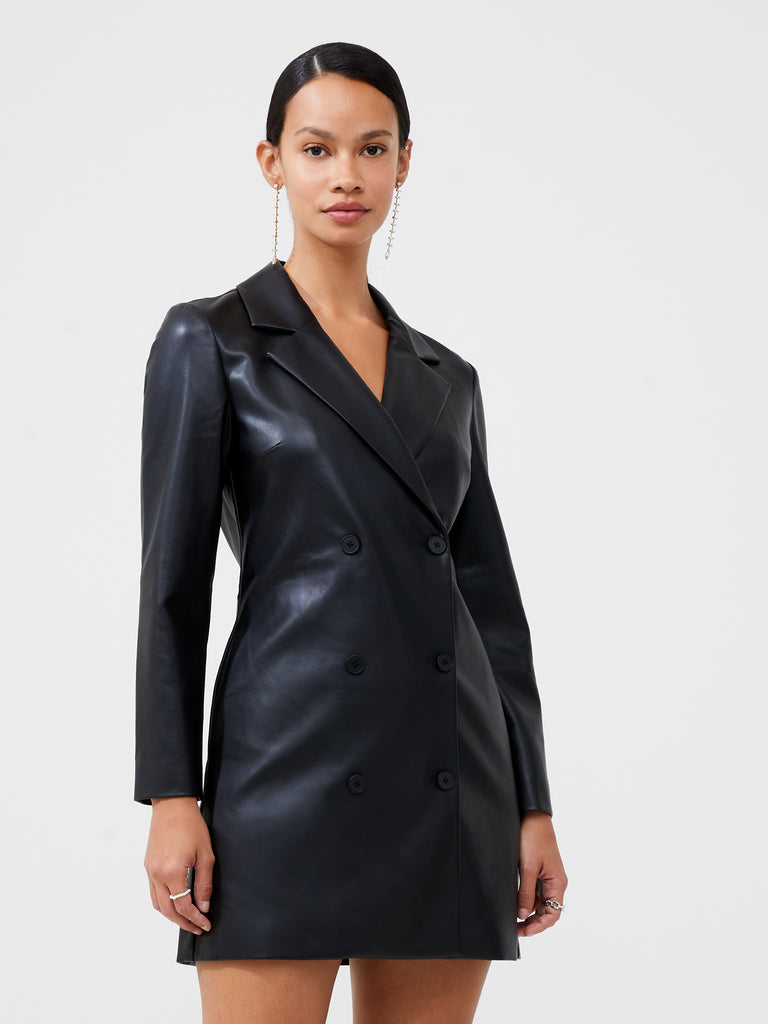 Crolenda Faux Leather Blazer Mini Dress Blackout | French Connection US
