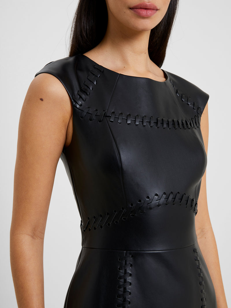 Crolenda Faux Leather Stitch Mini Dress Blackout