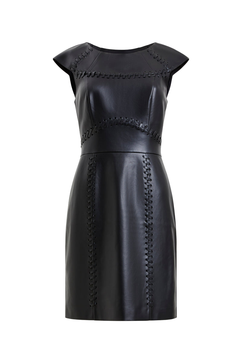 Crolenda Faux Leather Stitch Mini Dress Blackout | French Connection US