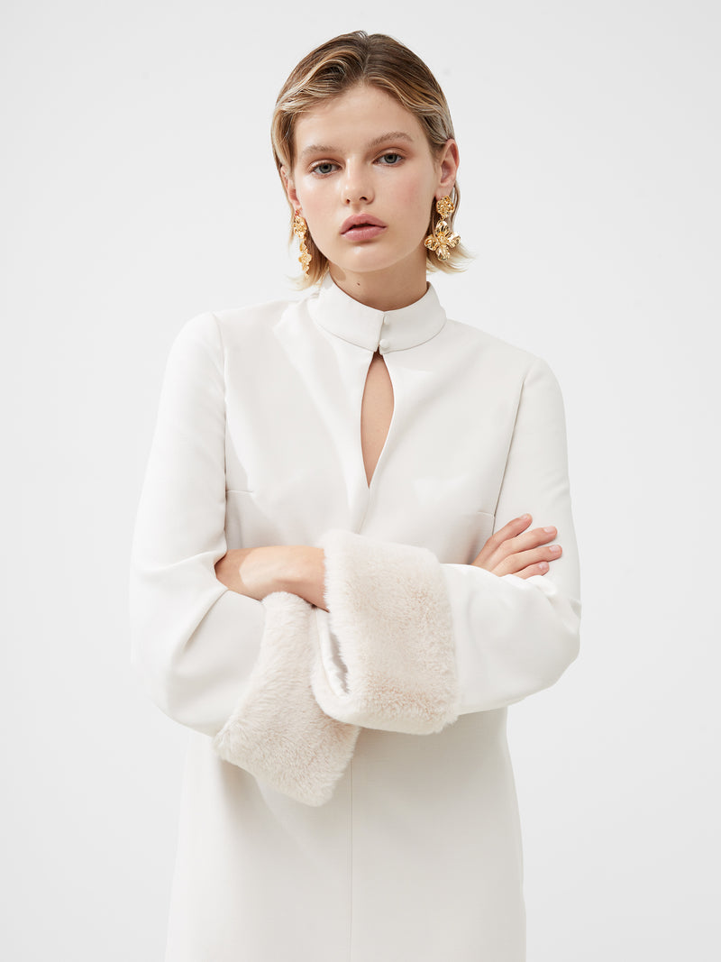 Whisper Ruth Faux Fur Trim Mini Dress Classic Cream | French Connection US