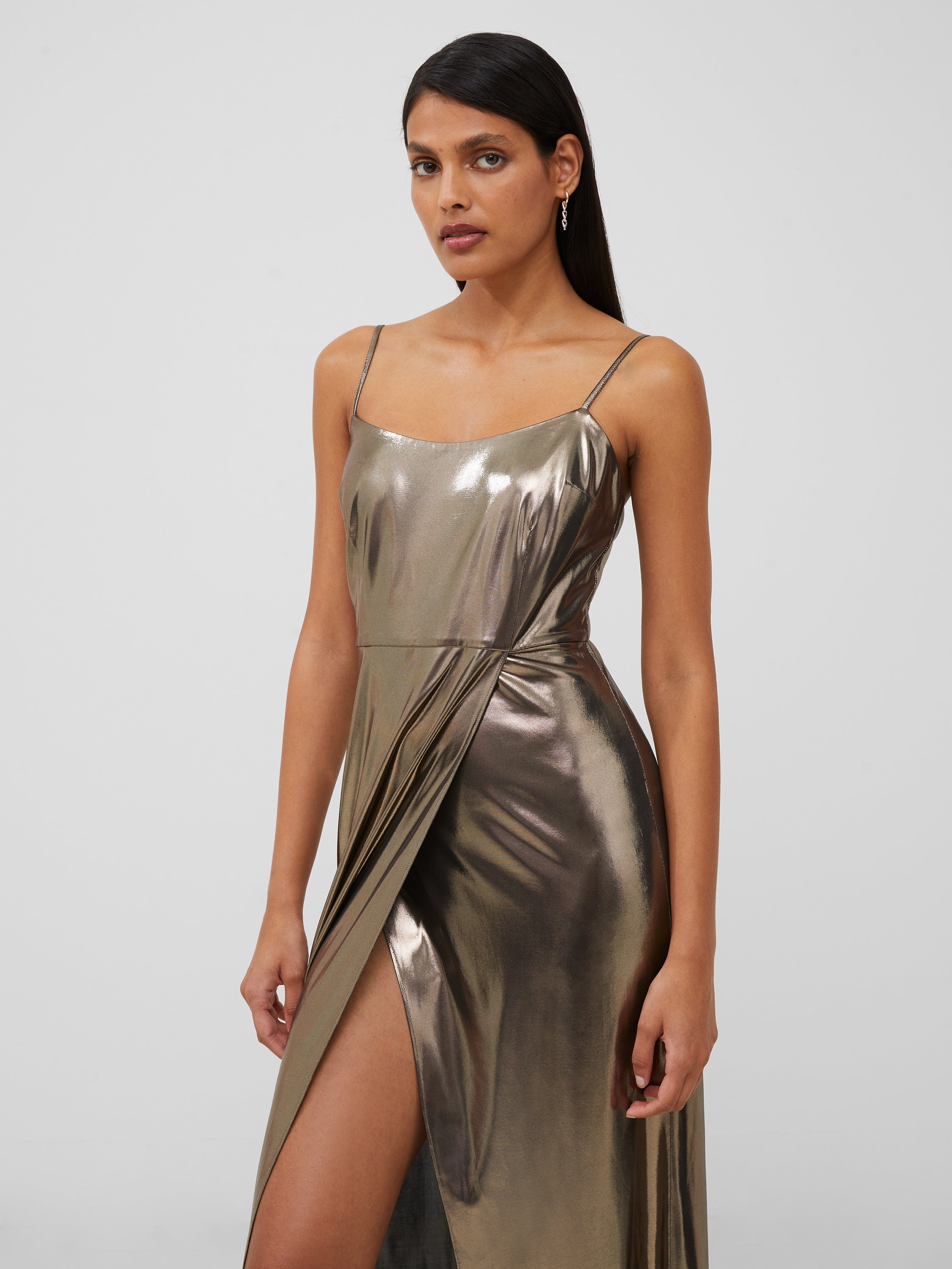 Ronja Liquid Strappy Midi Dress Silver | French Connection US