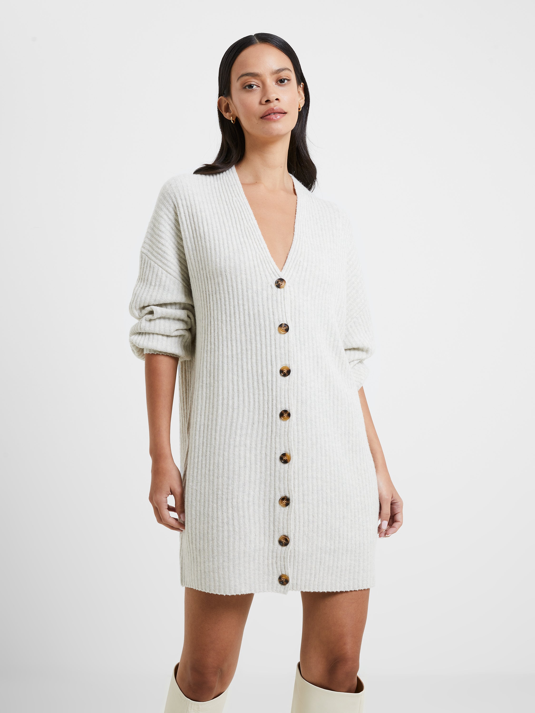 Vhari Ribbed Button Down Sweater Oatmeal Mel Dress Light US Connection French 