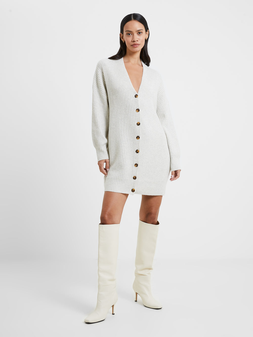 Vhari Ribbed Button Down Sweater Dress Light Oatmeal Mel | French  Connection US