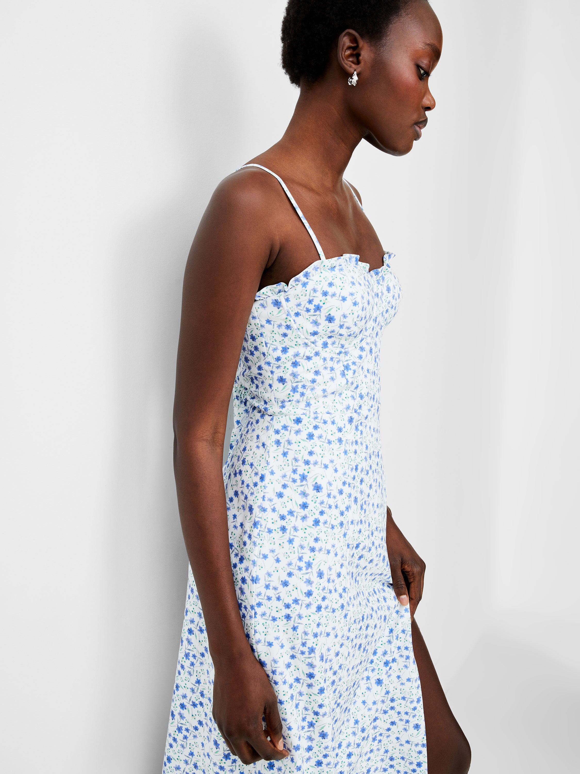 Camille Echo Crepe Strappy Dress Summer White Blue Multi French Connection US