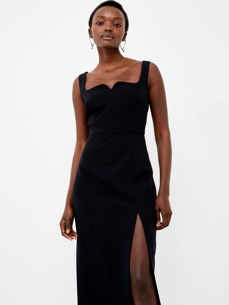 Echo Crepe Neck Detail Dress Blackout French Connection US